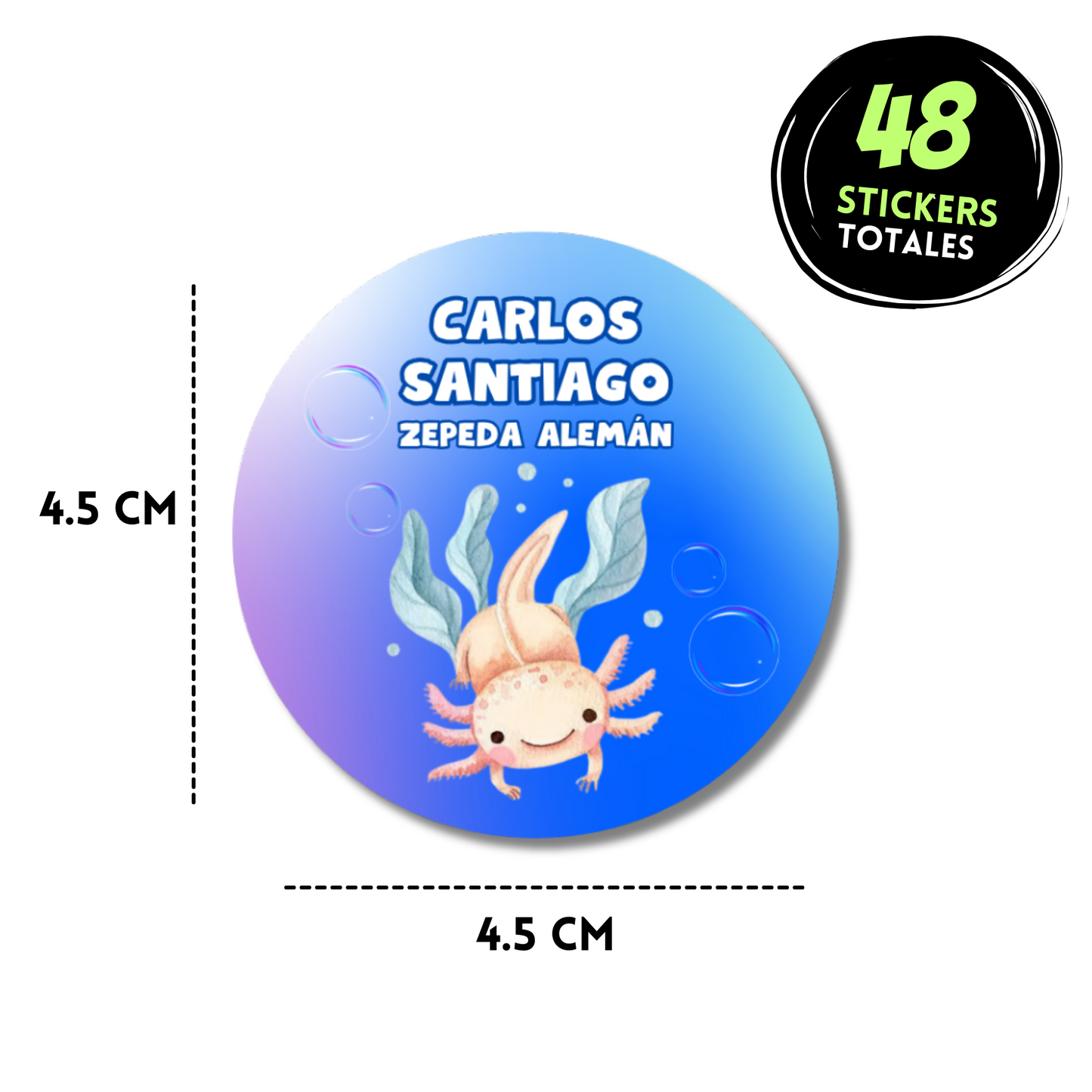 Ajolote nadando con burbujas Stickers de papel  redondas personalizadas