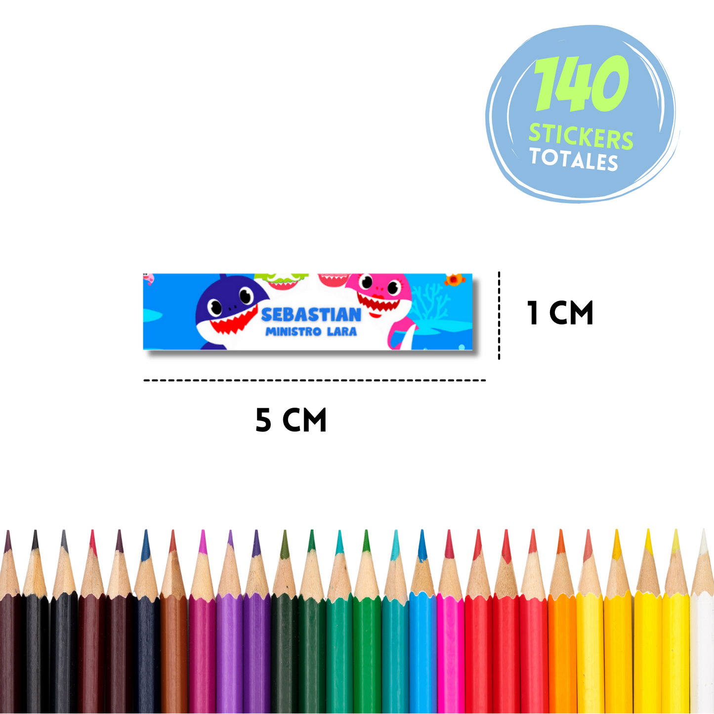 Baby Shark nadando Stickers para libros, libretas, cuadernos