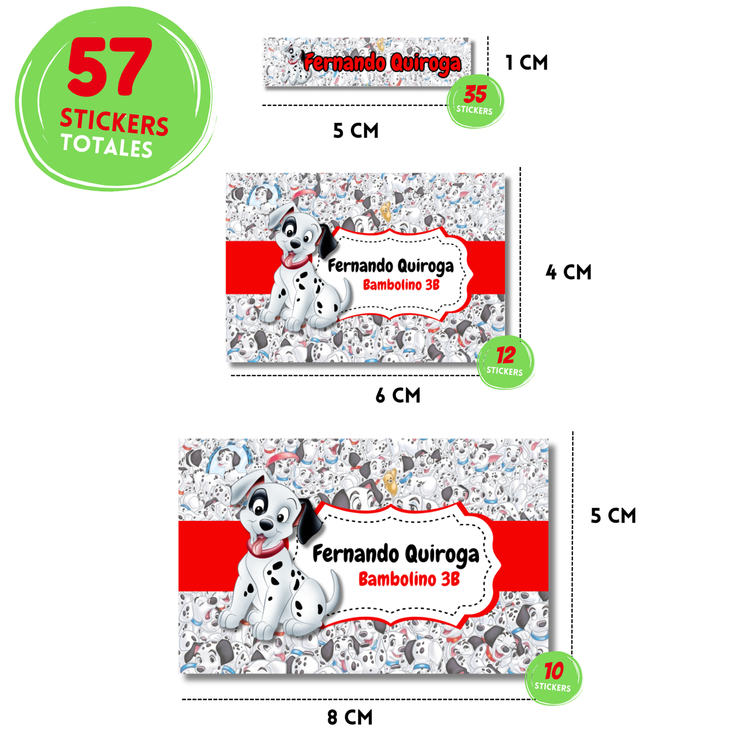 101 Dálmatas Etiquetas Escolares Personalizadas Libretas, Libros y Lápices