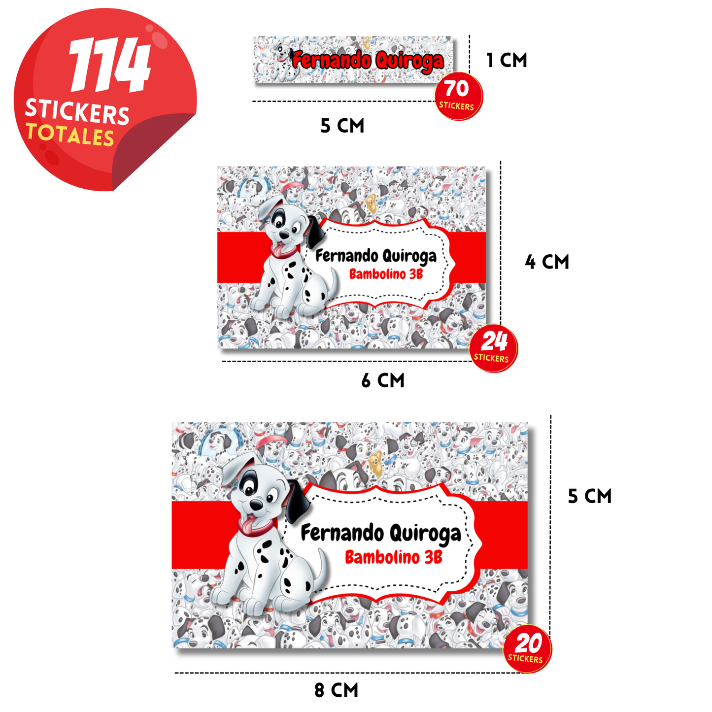 101 Dálmatas Etiquetas Escolares Personalizadas Libretas, Libros y Lápices