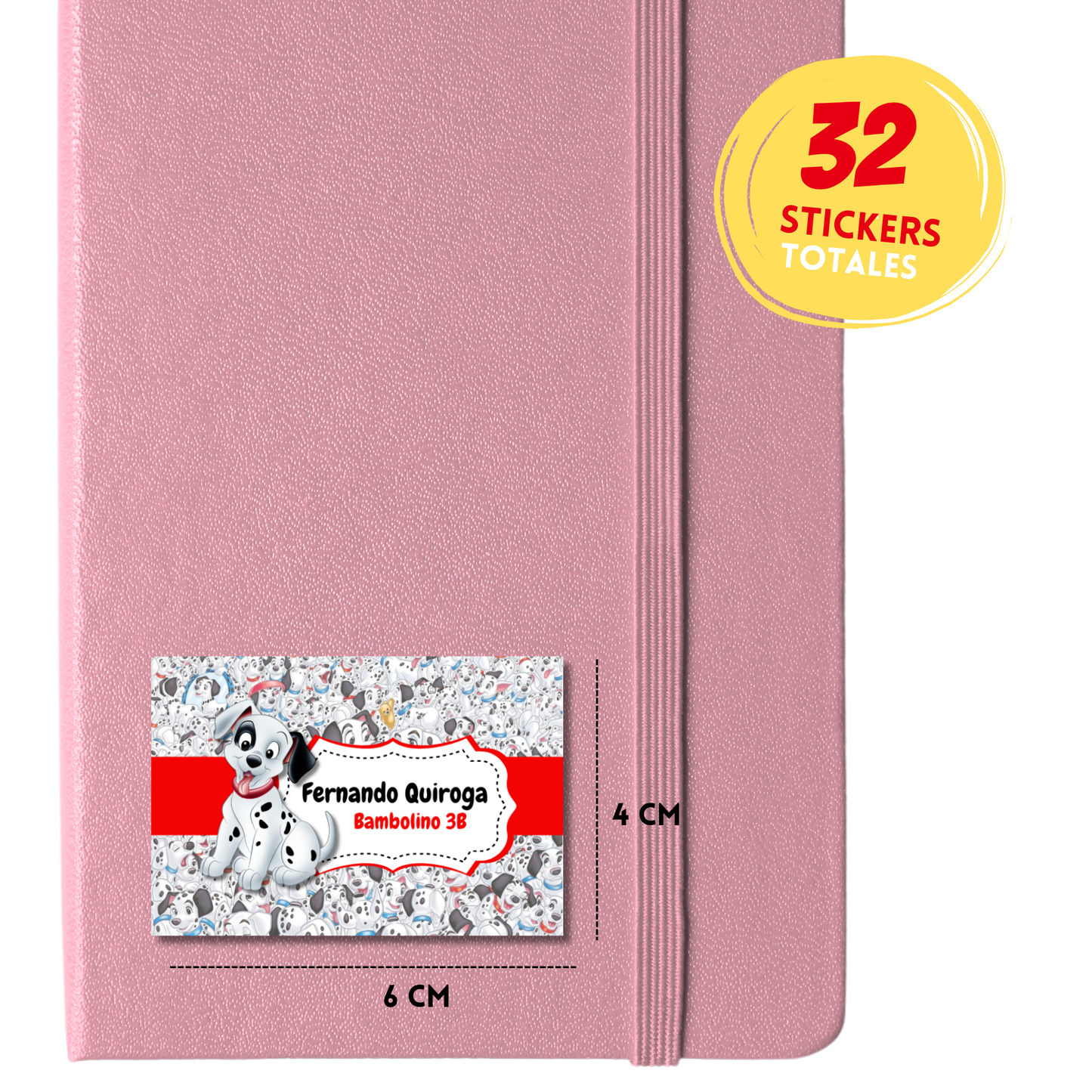 101 Dálmatas Etiquetas Escolares Personalizadas Libretas, Libros y Lápices