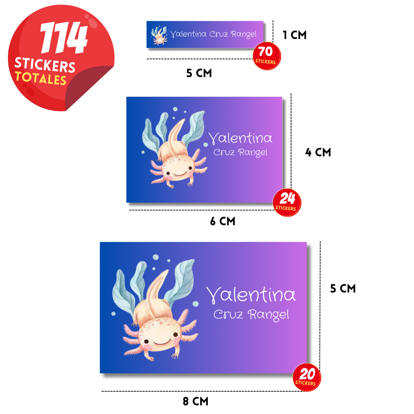 Ajolote nadando etiquetas adhesivas personalizadas diferentes medidas