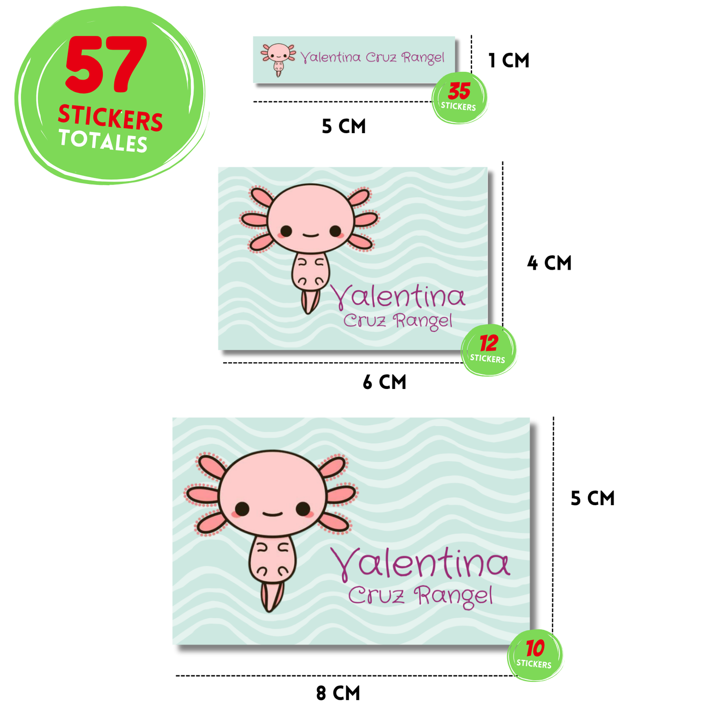 Ajolote stickers adhesivas personalizadas para libros, libretas, cuadernos