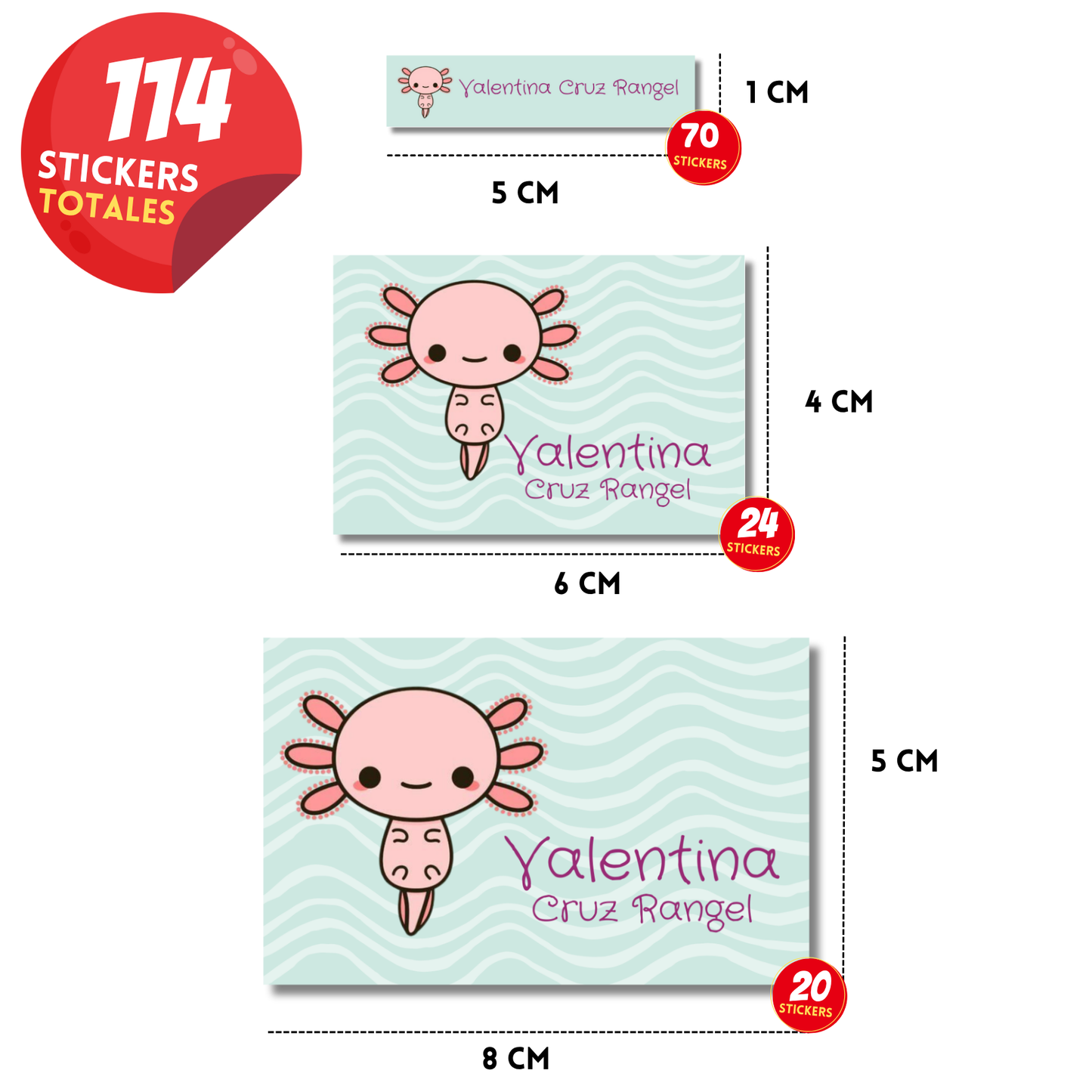 Ajolote etiquetas adhesivas personalizadas diferentes medidas