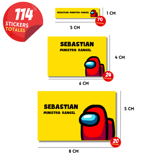 Among us rojo etiquetas adhesivas personalizadas diferentes medidas