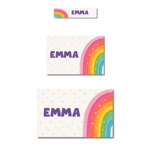 Arcoíris colores con estrellas Etiquetas Escolares Personalizadas Libretas, Libros y Lápices (Copy) (Copy)