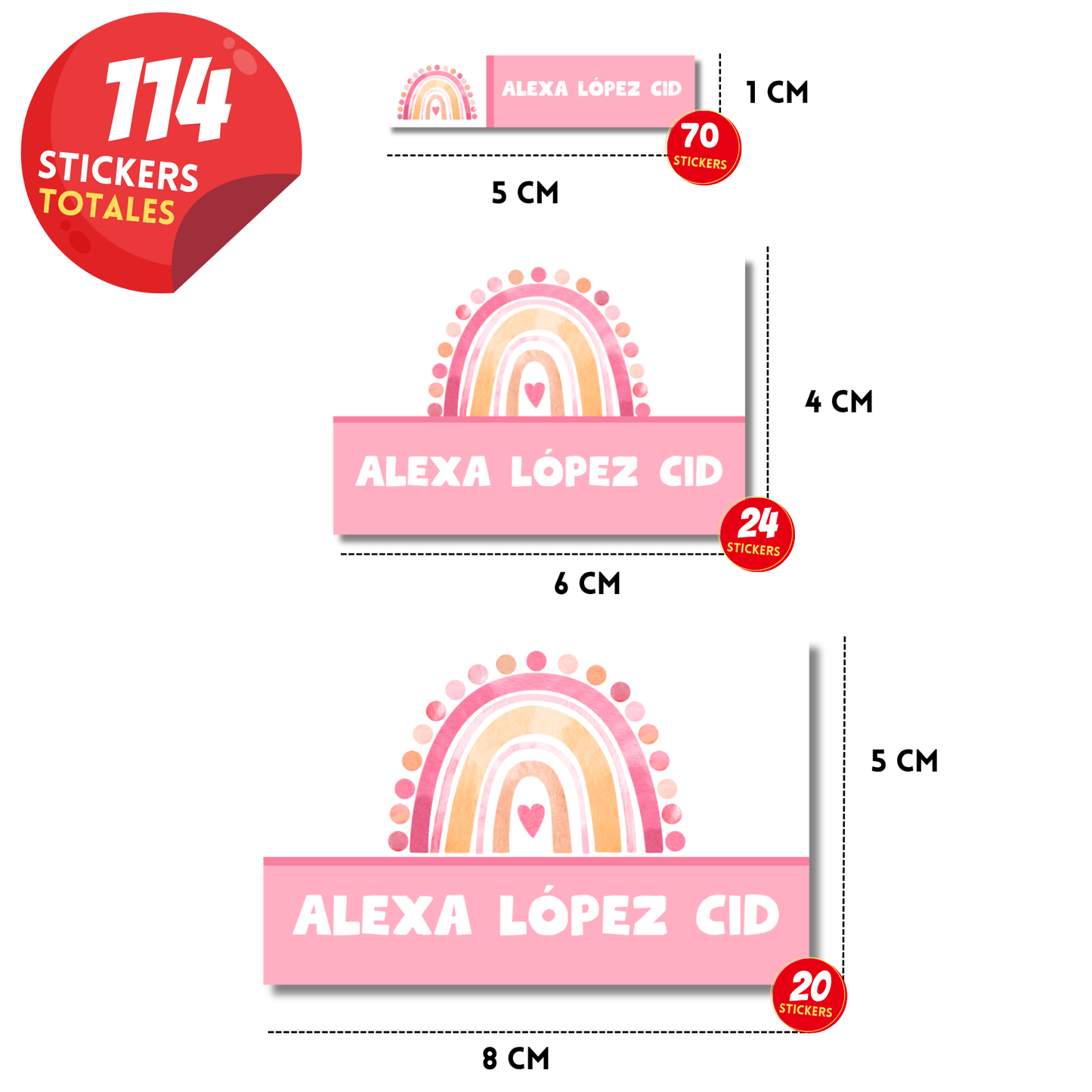 Arcoíris rosa etiquetas adhesivas personalizadas diferentes medidas
