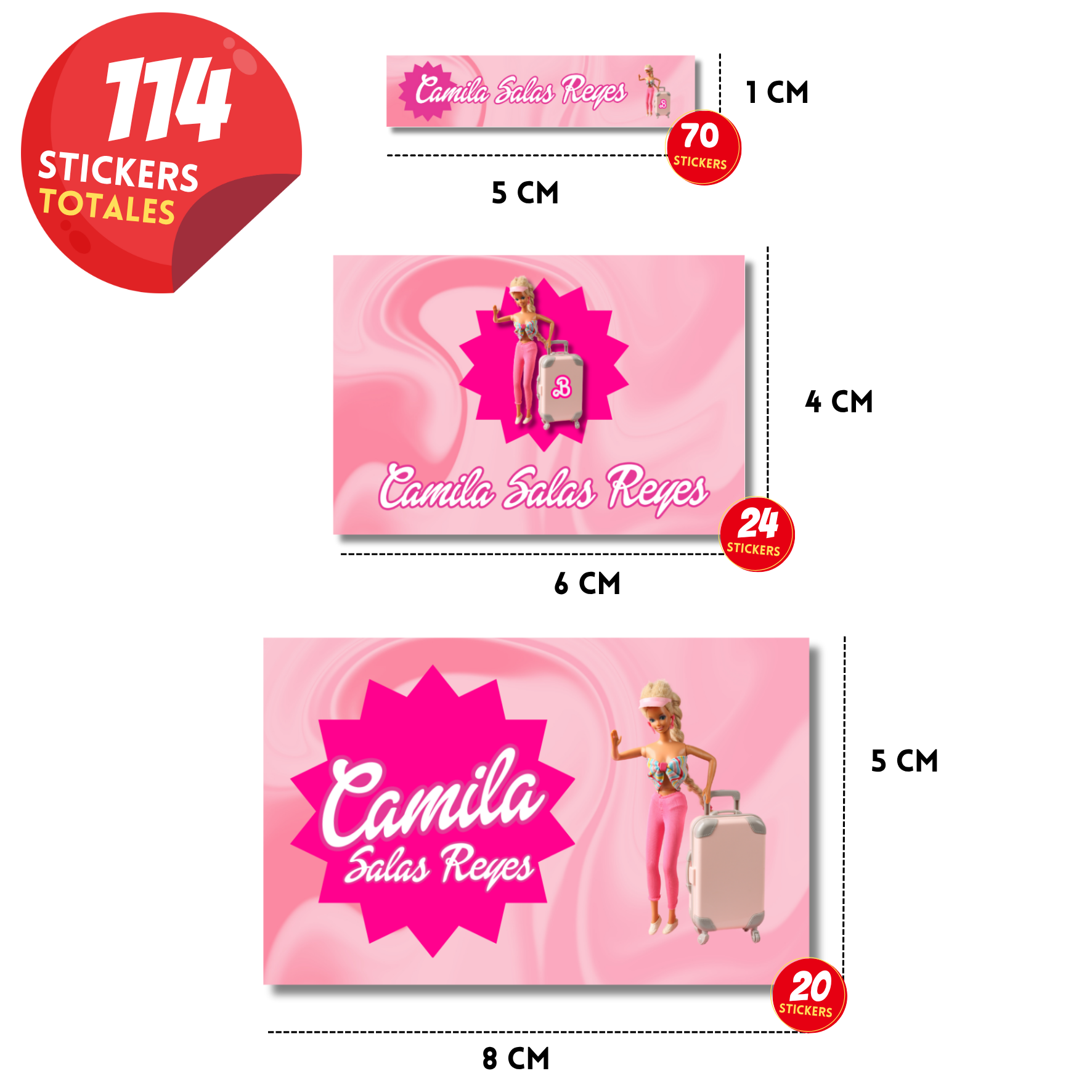Barbie etiquetas adhesivas personalizadas diferentes medidas