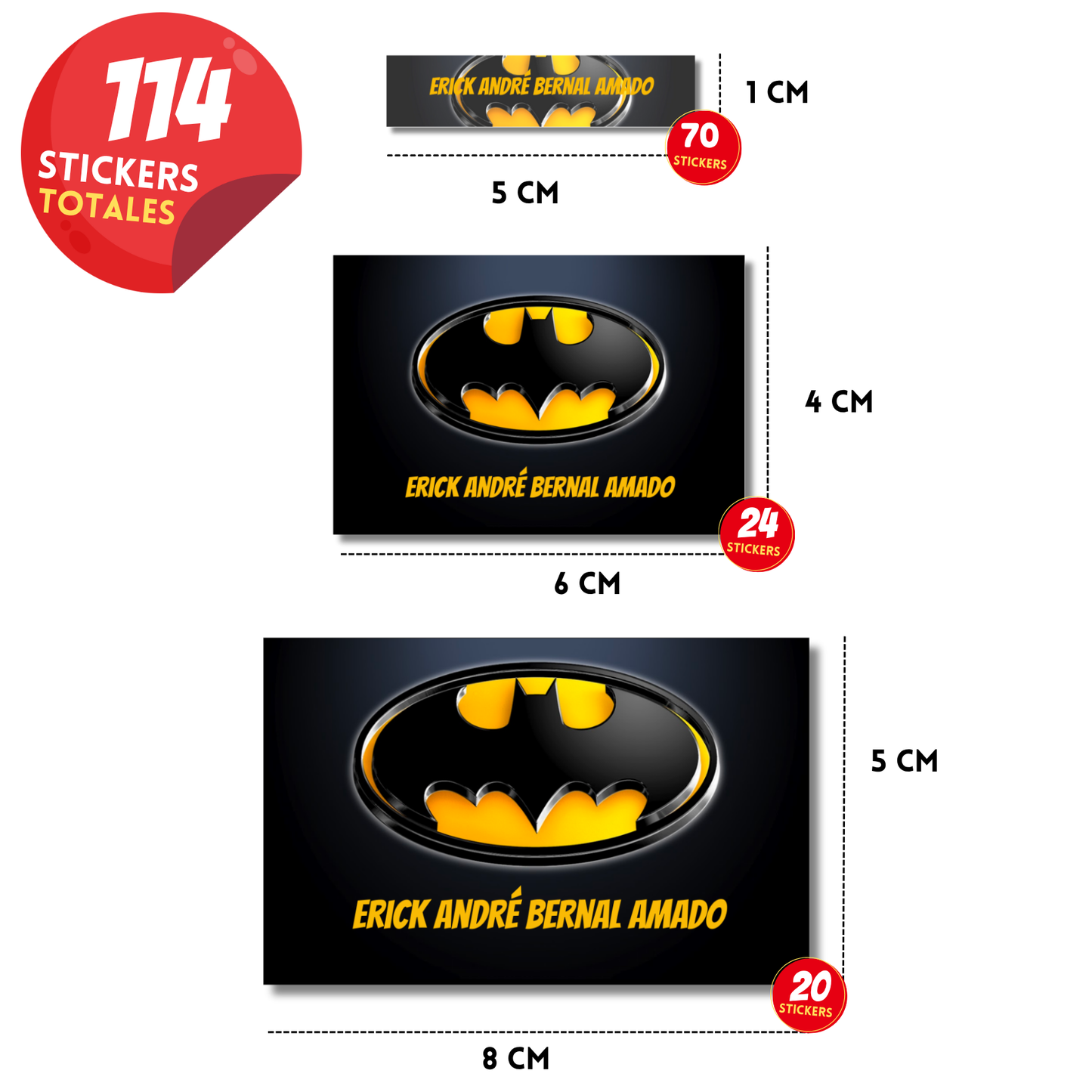 Batman logo etiquetas adhesivas personalizadas diferentes medidas