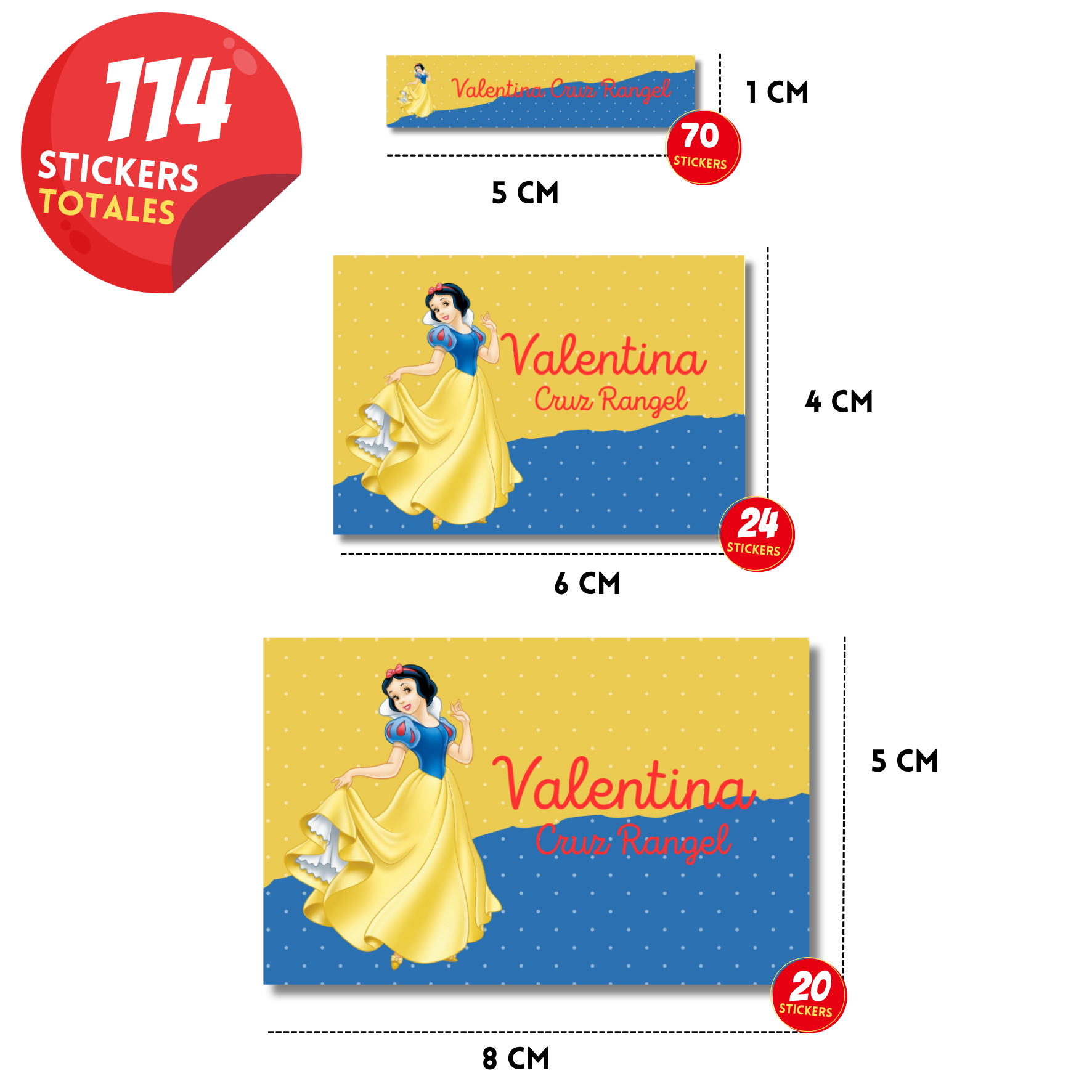 Blanca Nieves etiquetas adhesivas personalizadas diferentes medidas