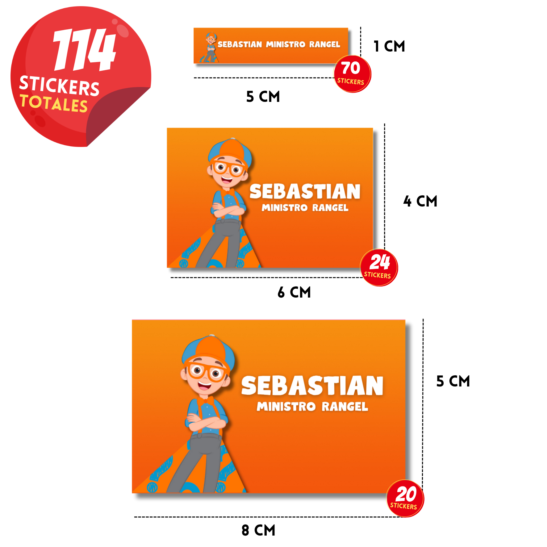 Blippi  etiquetas adhesivas personalizadas diferentes medidas