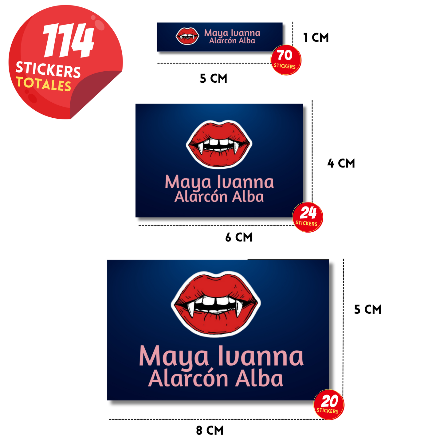 Boca vampiro etiquetas adhesivas personalizadas diferentes medidas