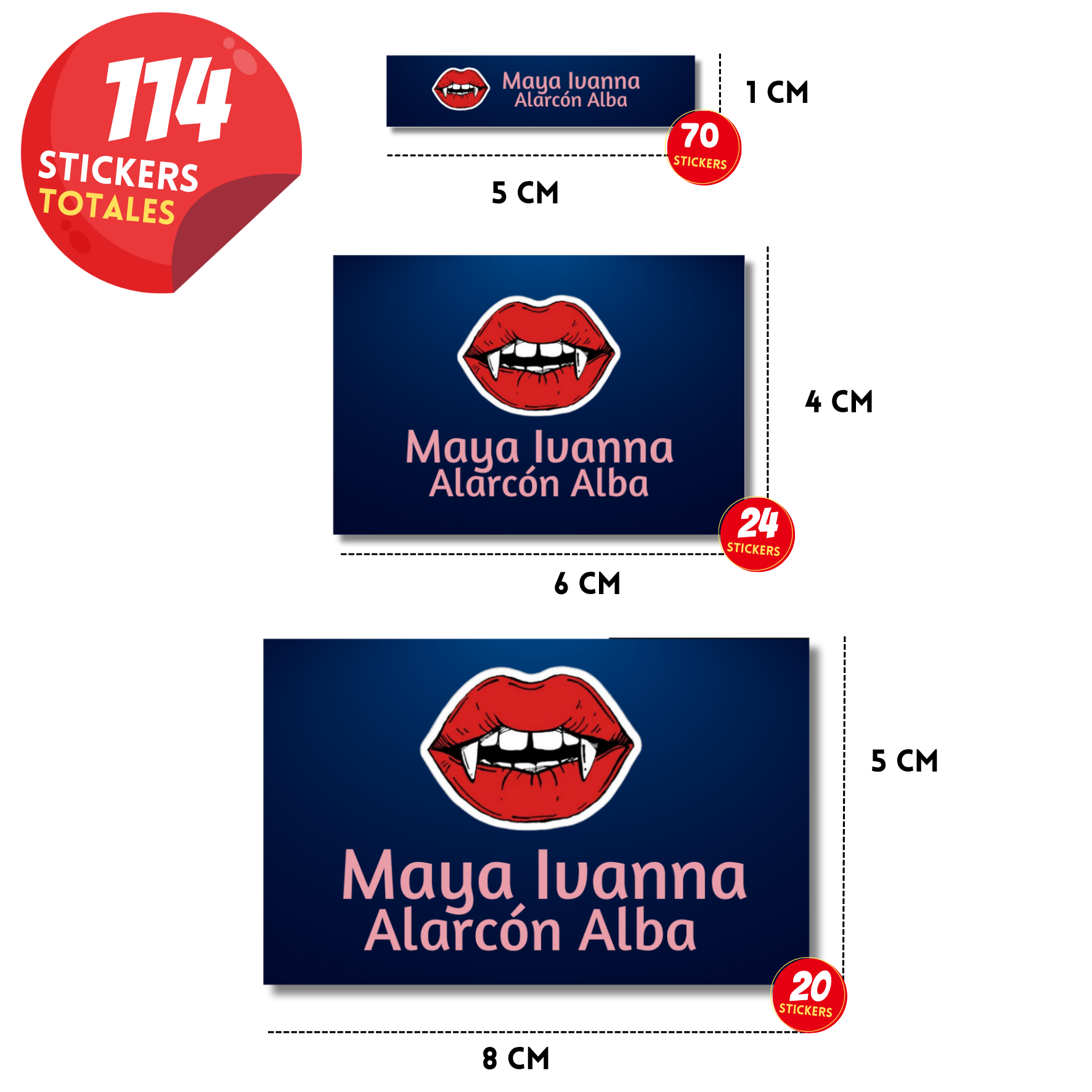 Boca vampiro etiquetas adhesivas personalizadas diferentes medidas