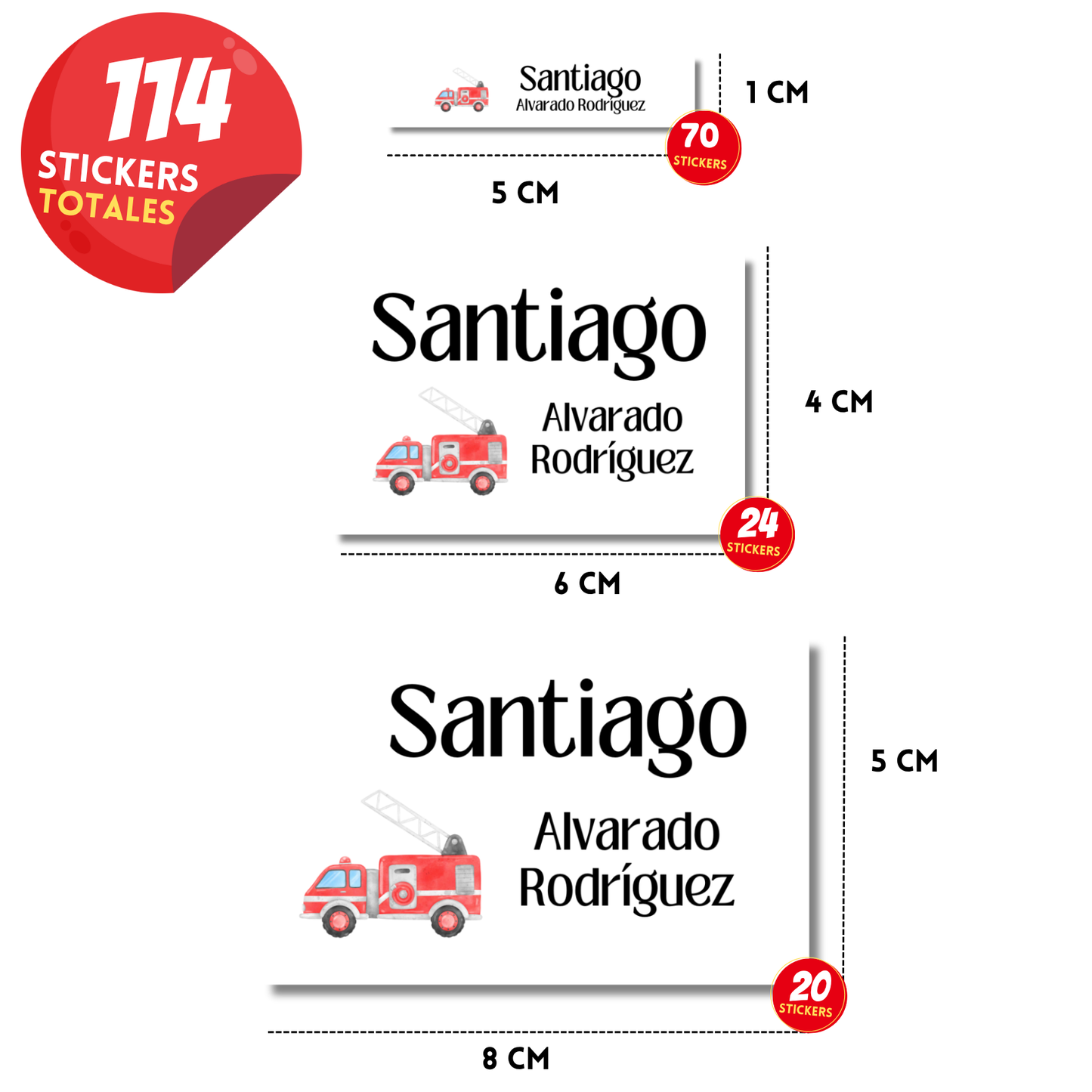 Camión bomberos Etiquetas Escolares Personalizadas Libretas, Libros y Lápices