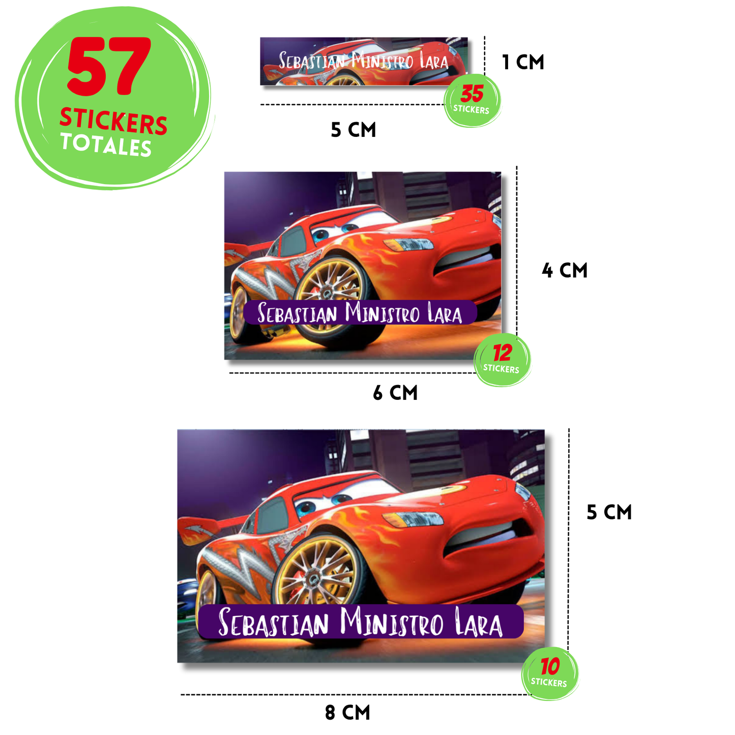 Cars Rayo McQueen stickers adhesivas personalizadas para libros, libretas, cuadernos