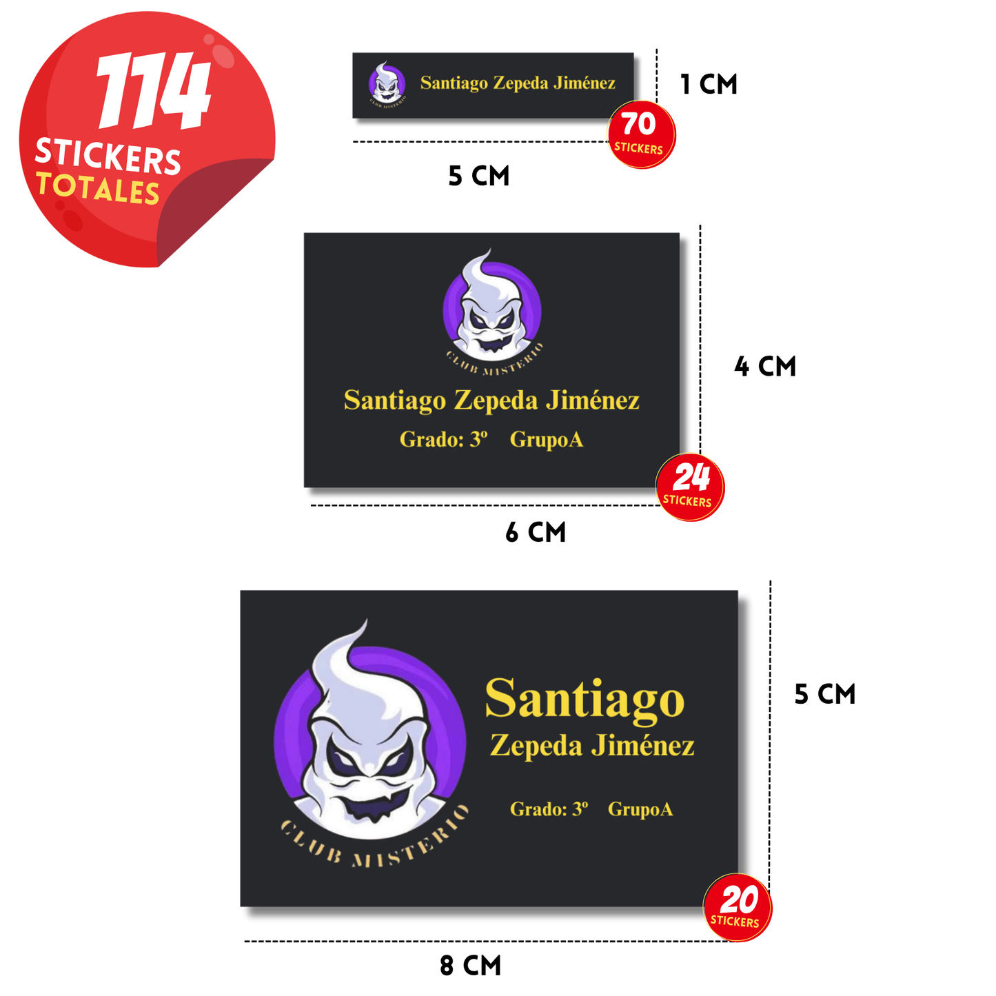 Club misterio Etiquetas Escolares Personalizadas Libretas, Libros y Lápices