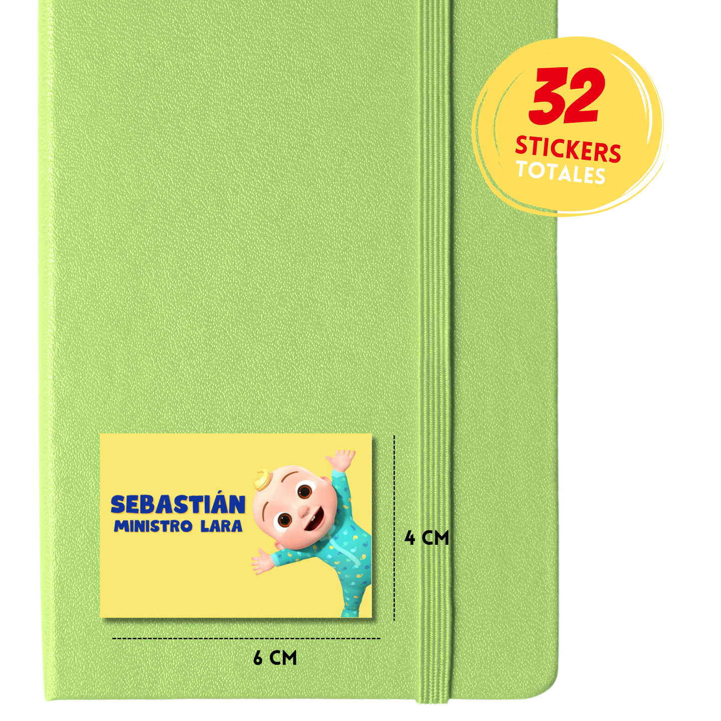 Cocomelon Etiquetas Escolares Personalizadas Libretas, Libros y Lápices