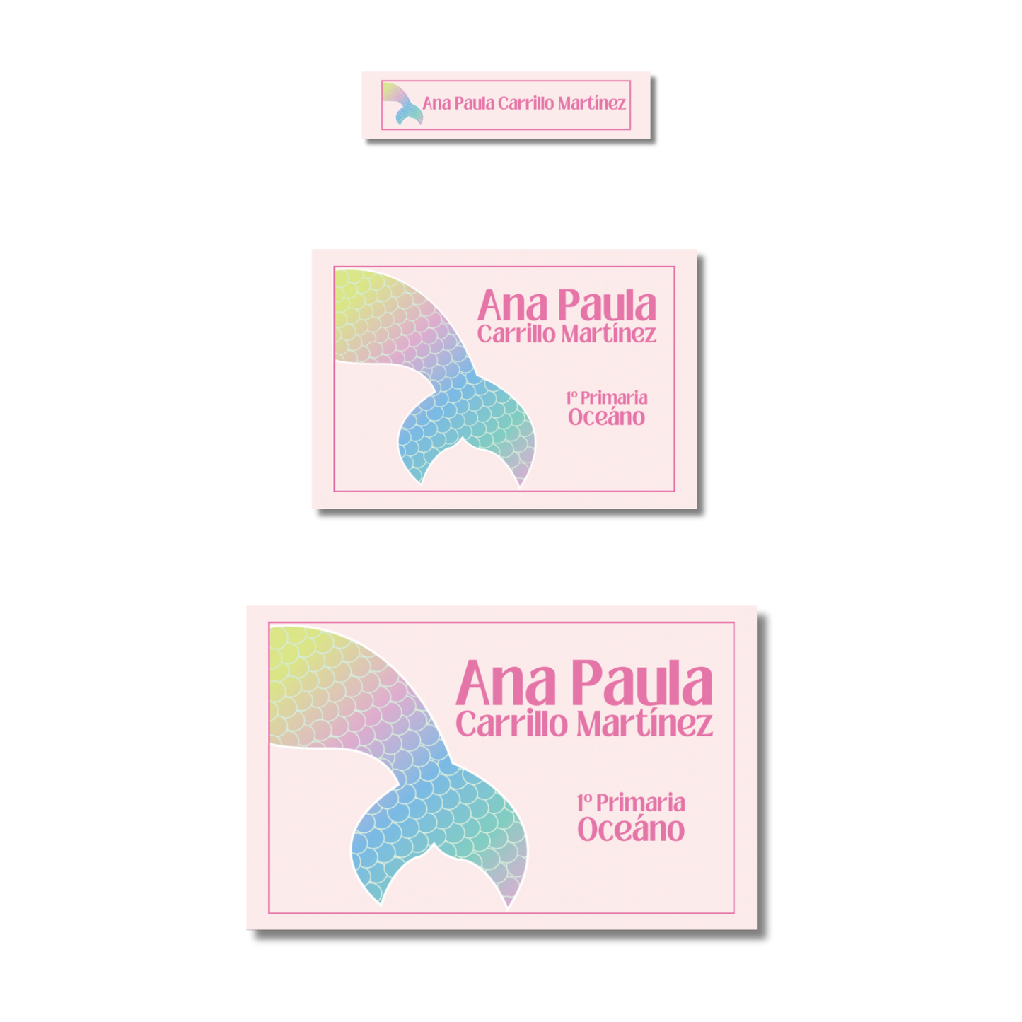 Cola de Sirena Etiquetas Escolares Personalizadas Libretas, Libros y Lápices