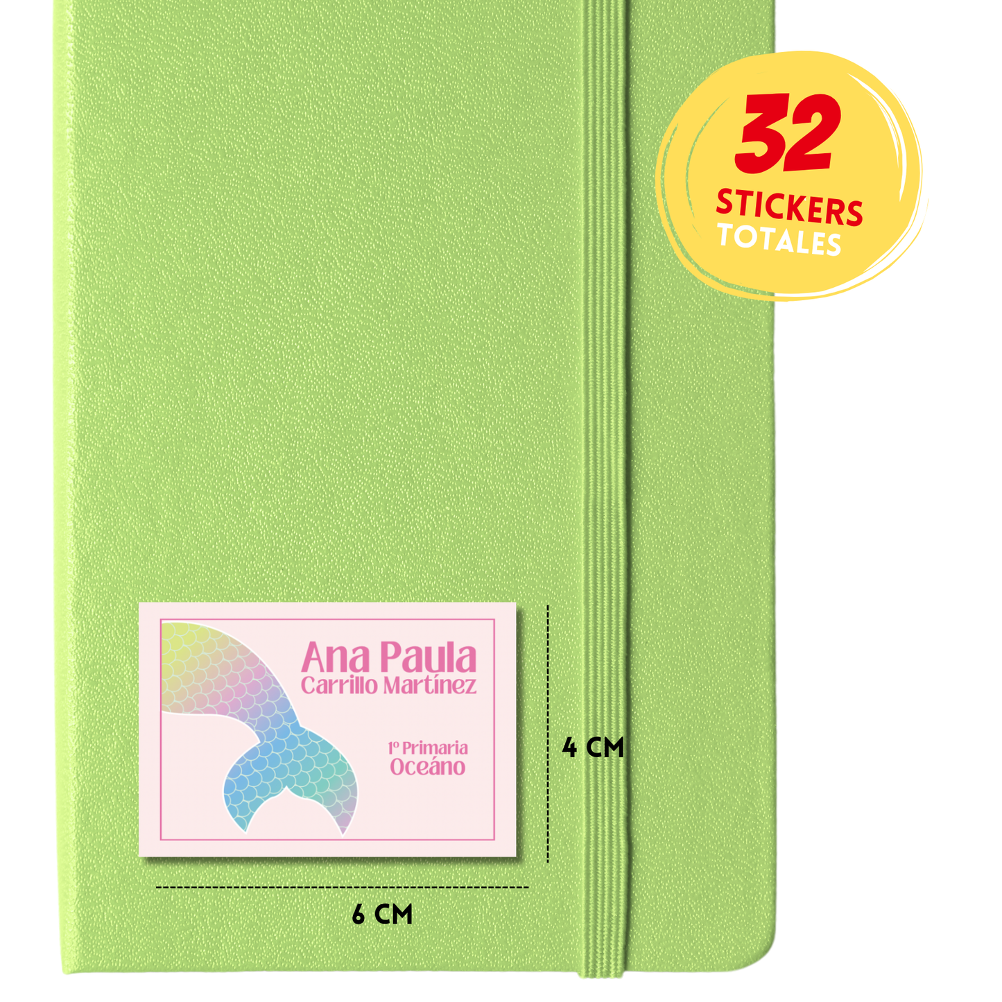 Cola de Sirena Etiquetas Escolares Personalizadas Libretas, Libros y Lápices