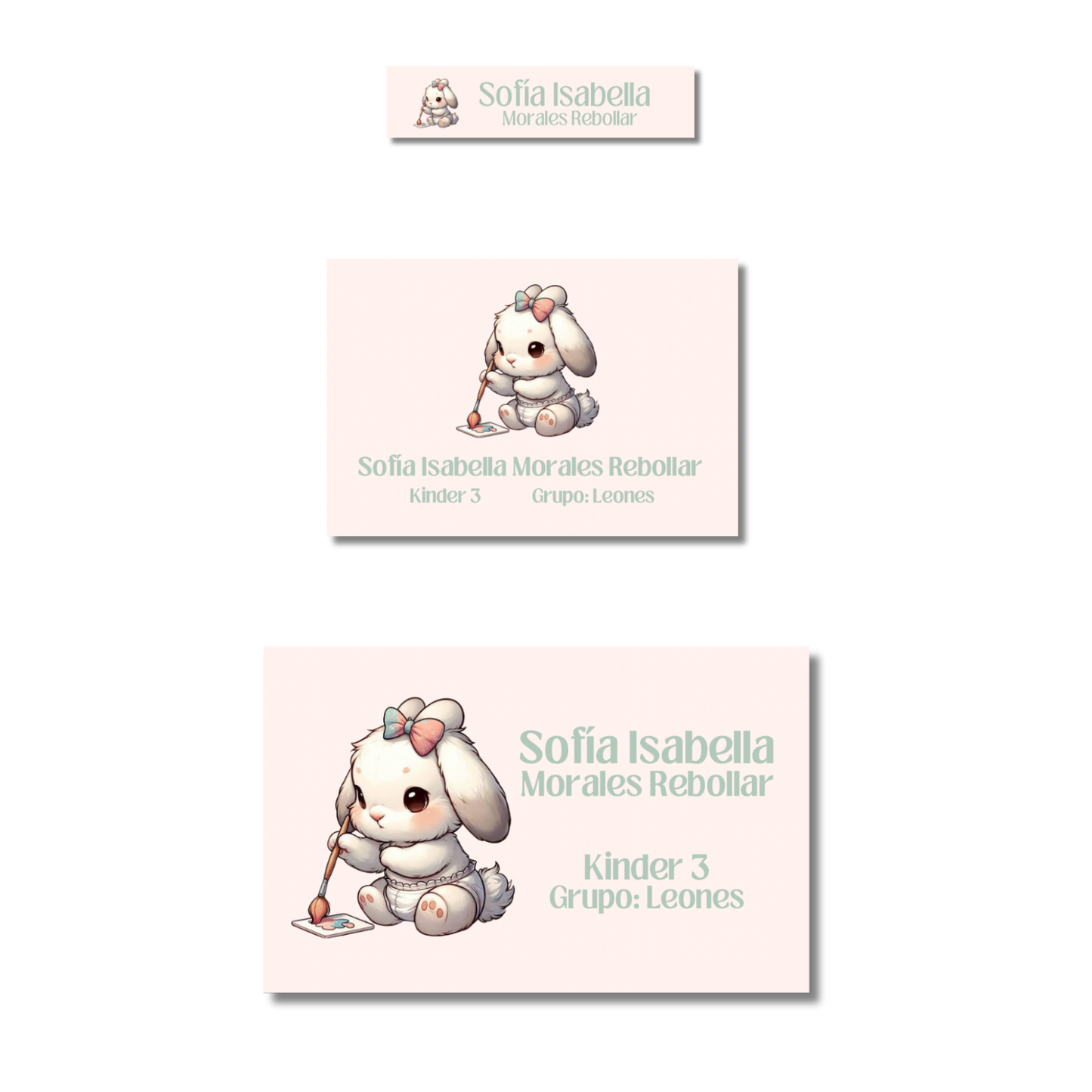 Conejita Pintando fondo rosa claro Etiquetas Escolares Personalizadas Libretas, Libros y Lápices
