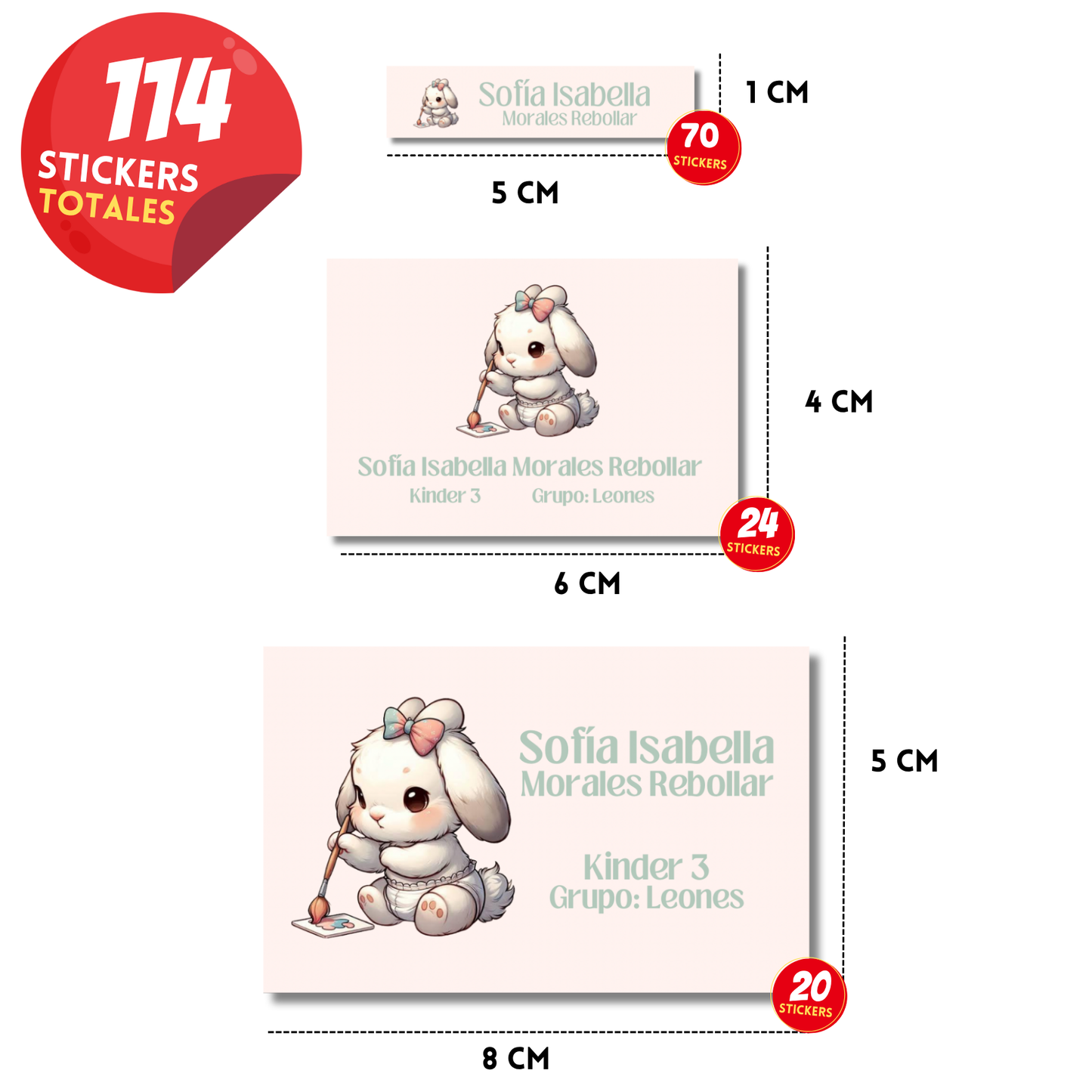 Conejita Pintando fondo rosa claro Etiquetas Escolares Personalizadas Libretas, Libros y Lápices