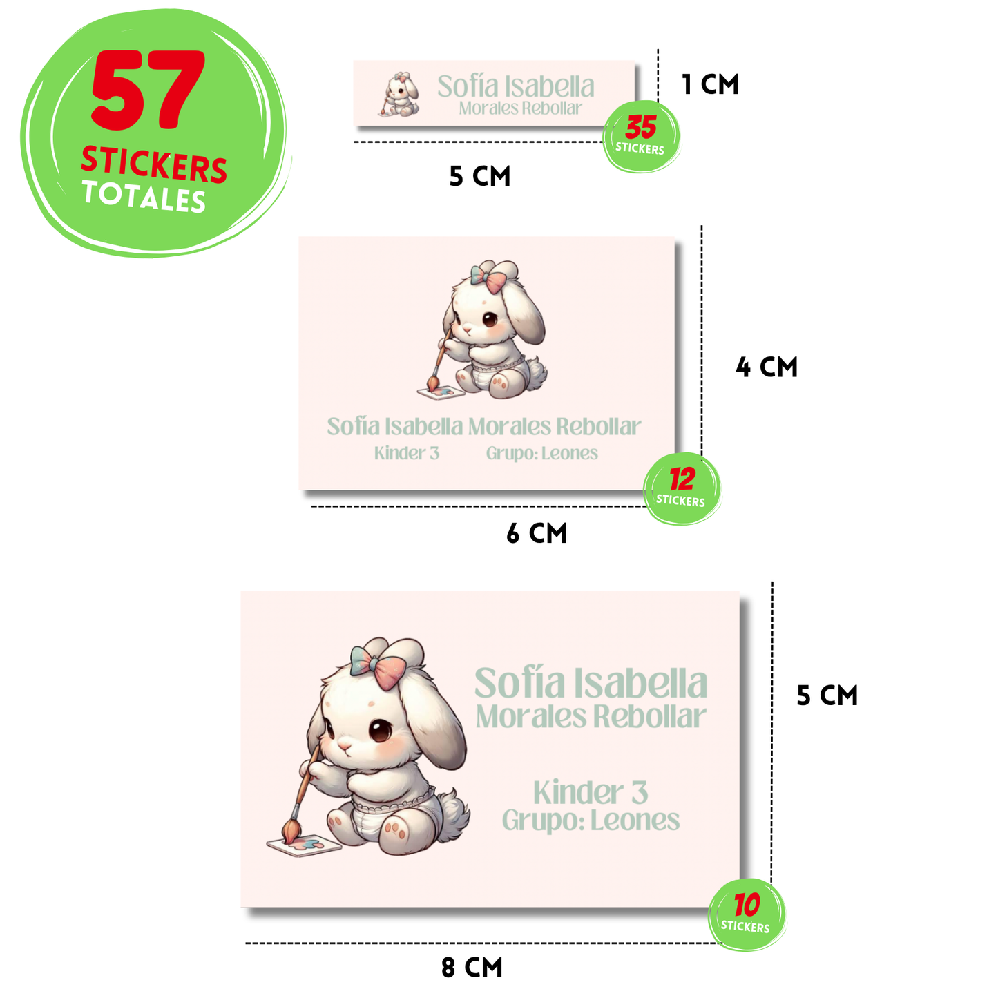 Conejita Pintando fondo rosa claro Etiquetas Escolares Personalizadas Libretas, Libros y Lápices