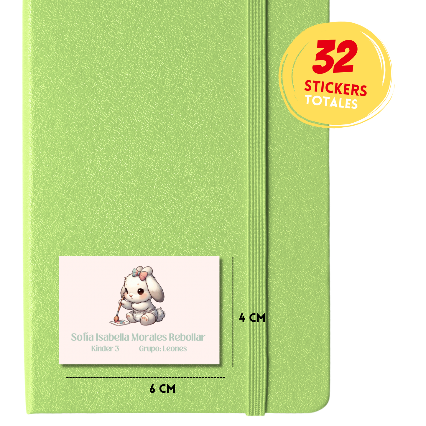 Conejita Pintando fondo rosa claro Etiquetas Escolares Personalizadas Libretas, Libros y Lápices