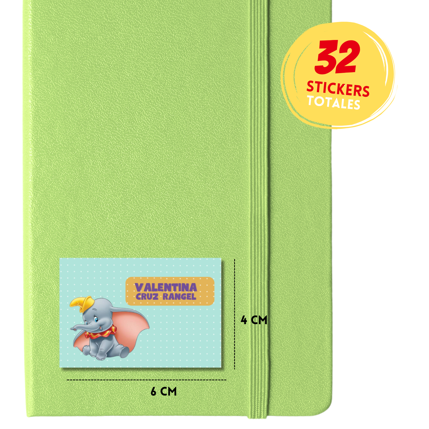 Dumbo Etiquetas Escolares Personalizadas Libretas, Libros y Lápices