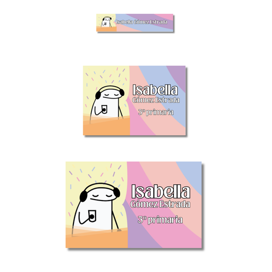 Flork escuchando música Etiquetas Escolares Personalizadas Libretas, Libros y Lápices