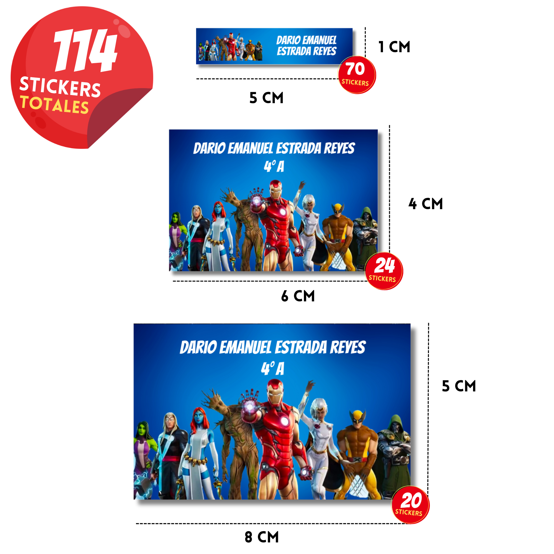 Avengers fornite marveletiquetas adhesivas personalizadas diferentes medidas