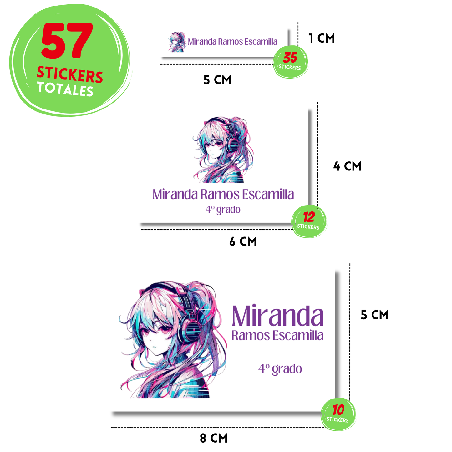 Hatsune Miku Anime Etiquetas Escolares Personalizadas Libretas, Libros y Lápices