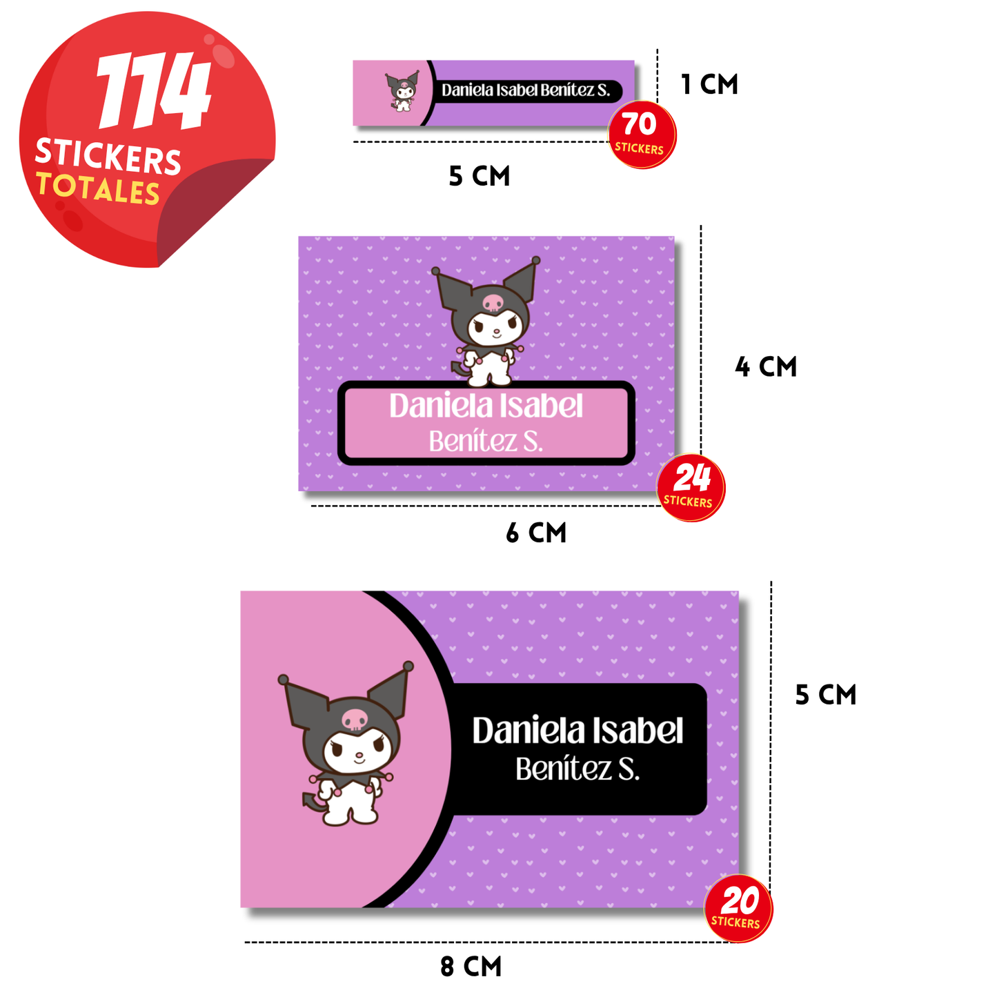 Kuromi Etiquetas Escolares Personalizadas Libretas, Libros y Lápices