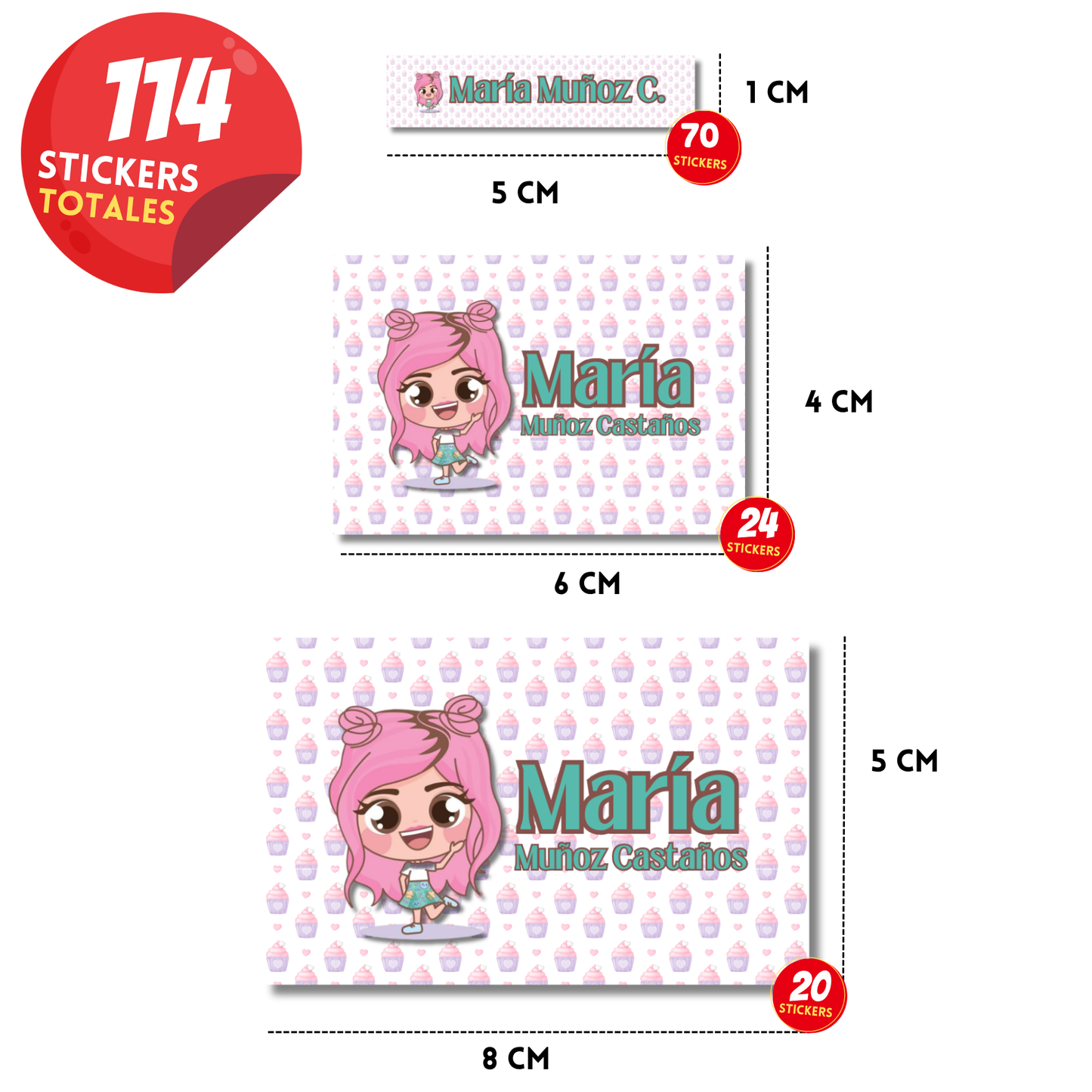 Miss Pastelitos Caricatura Etiquetas Escolares Personalizadas Libretas, Libros y Lápices