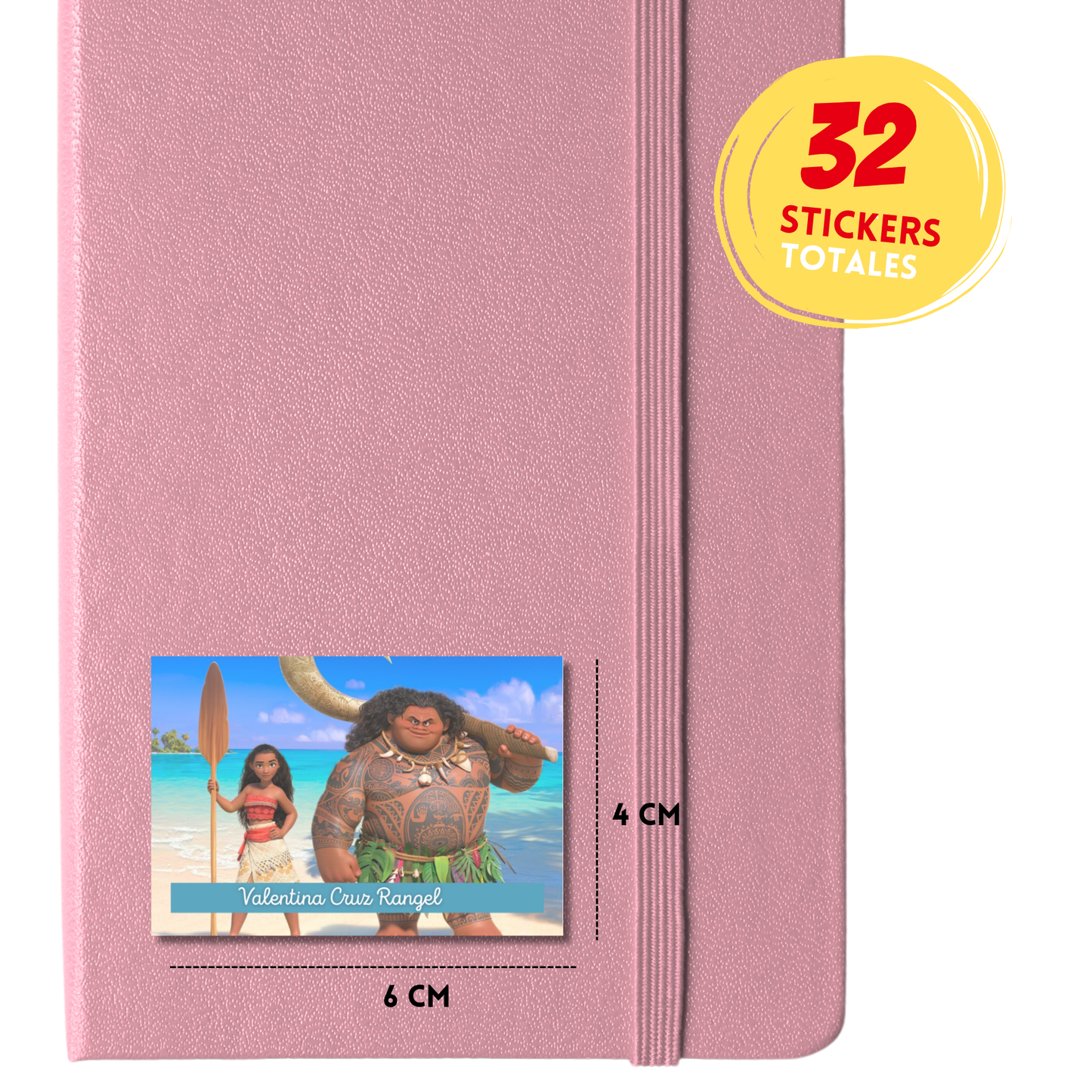 Moana & Maui Etiquetas Escolares Personalizadas Libretas, Libros y Lápices