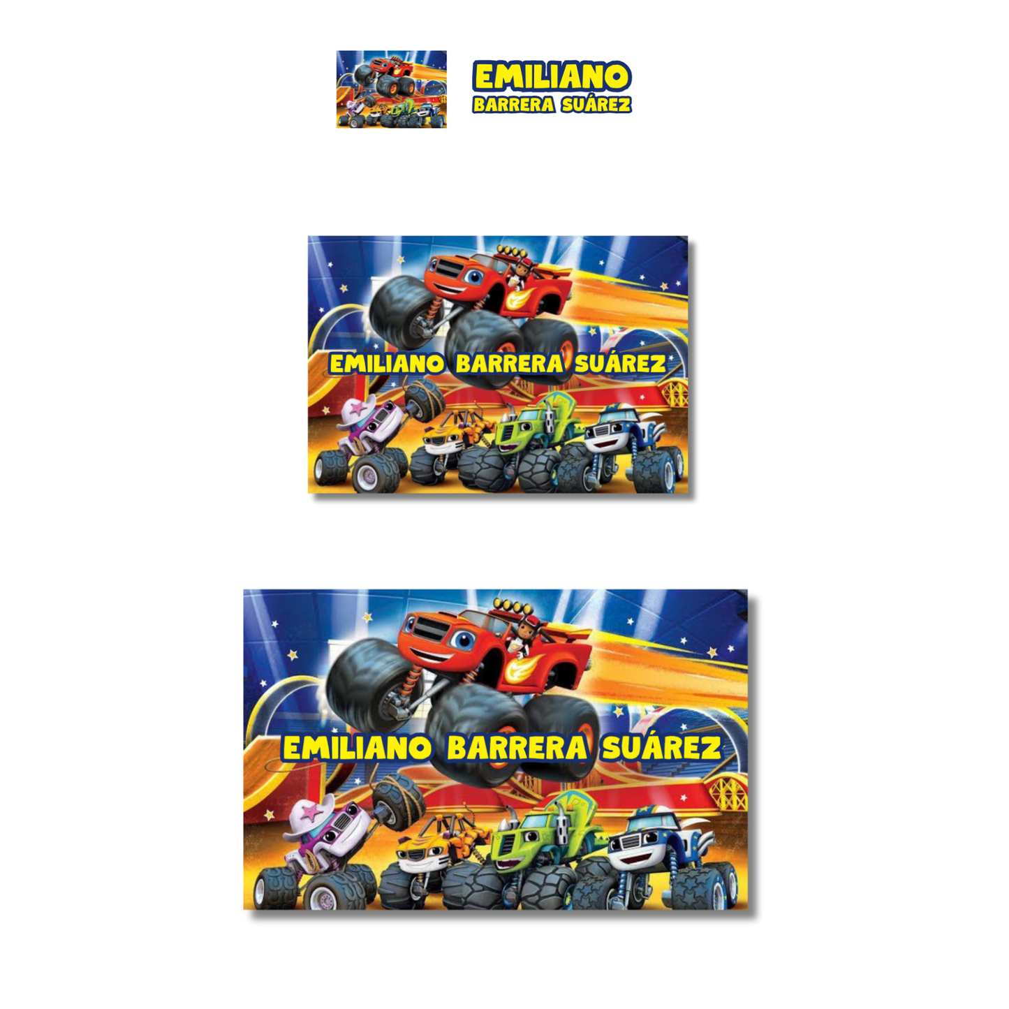 Monster Truck Etiquetas Escolares Personalizadas Libretas, Libros y Lápices