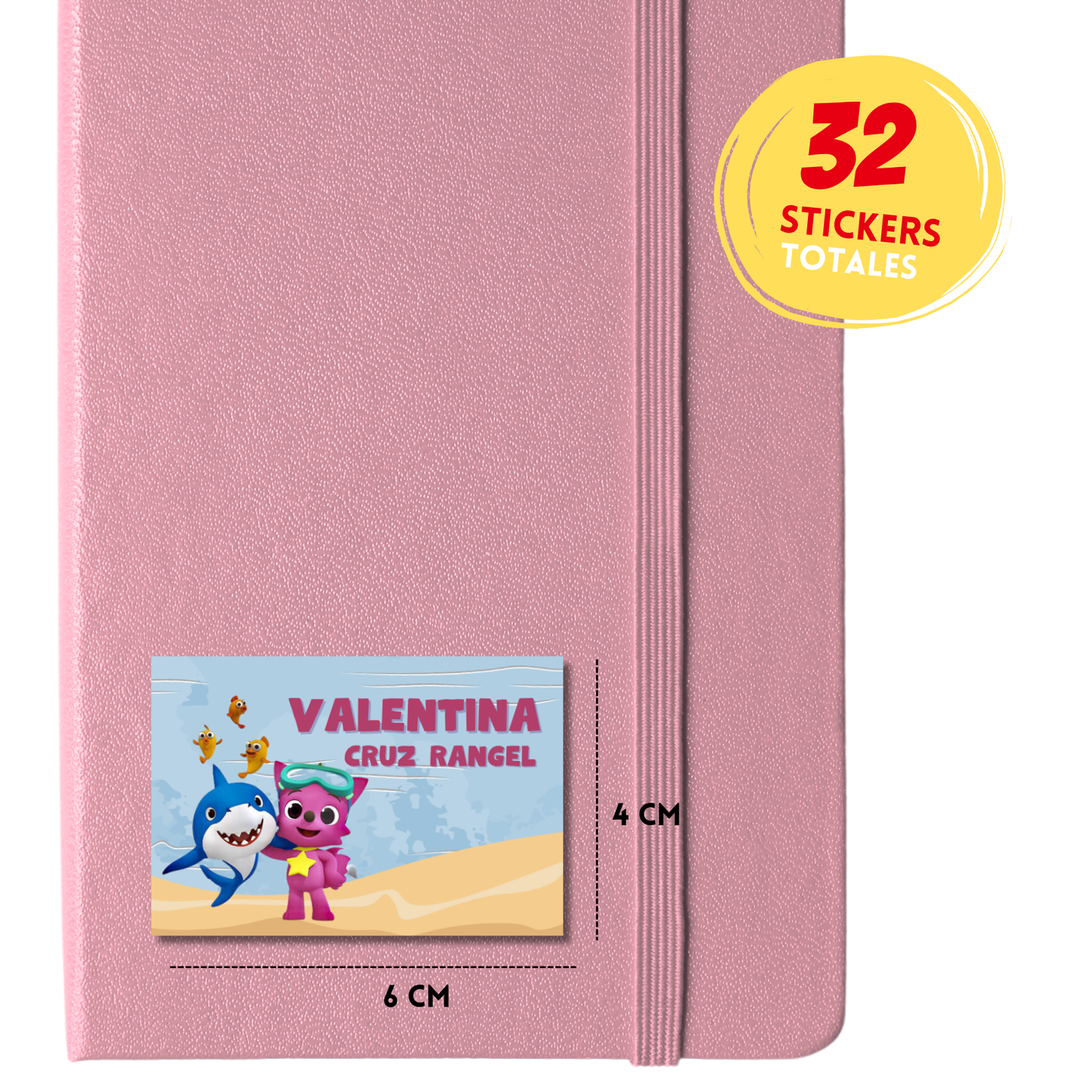 Pink Funk & Baby Shark Etiquetas Escolares Personalizadas Libretas, Libros y Lápices