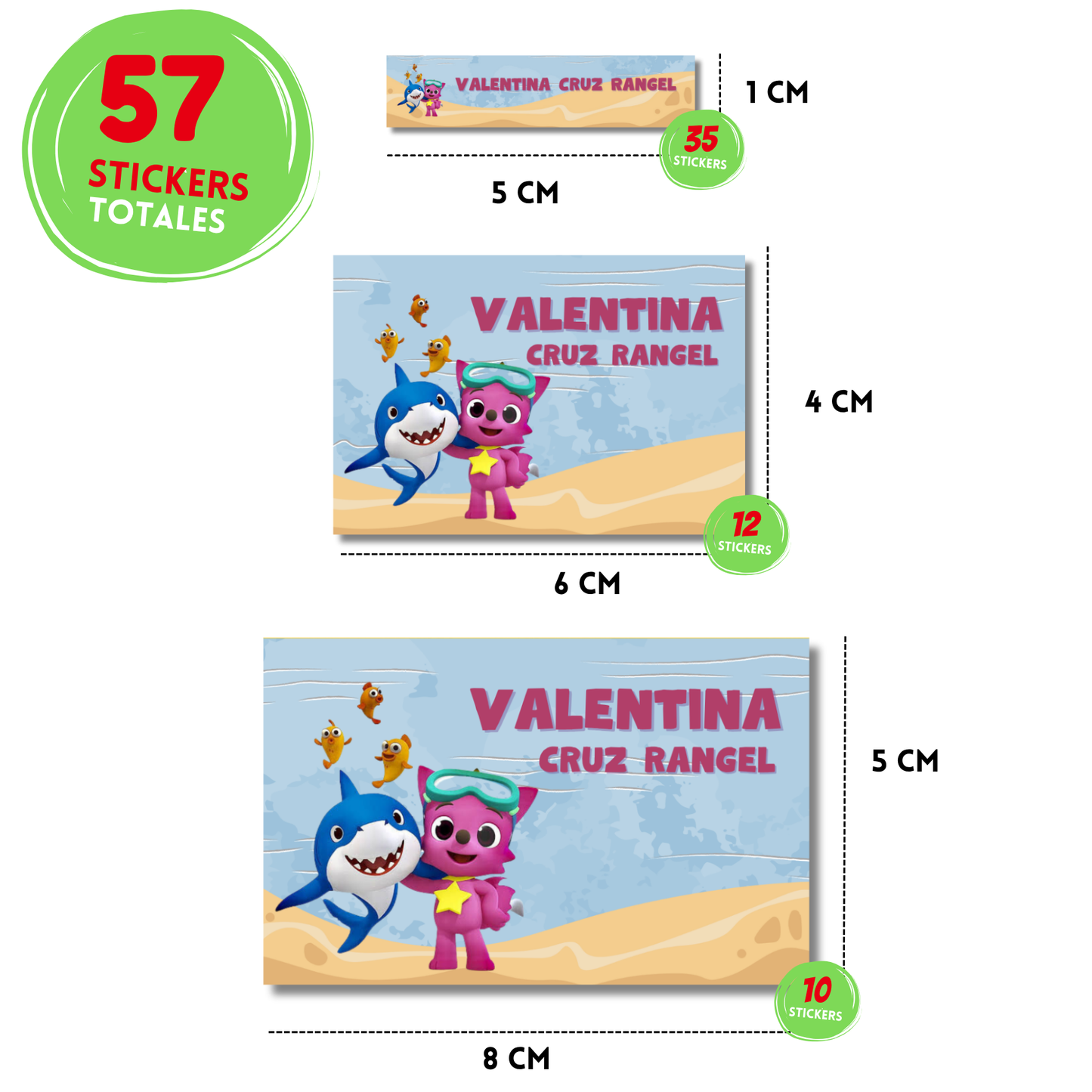 Pink Funk & Baby Shark Etiquetas Escolares Personalizadas Libretas, Libros y Lápices