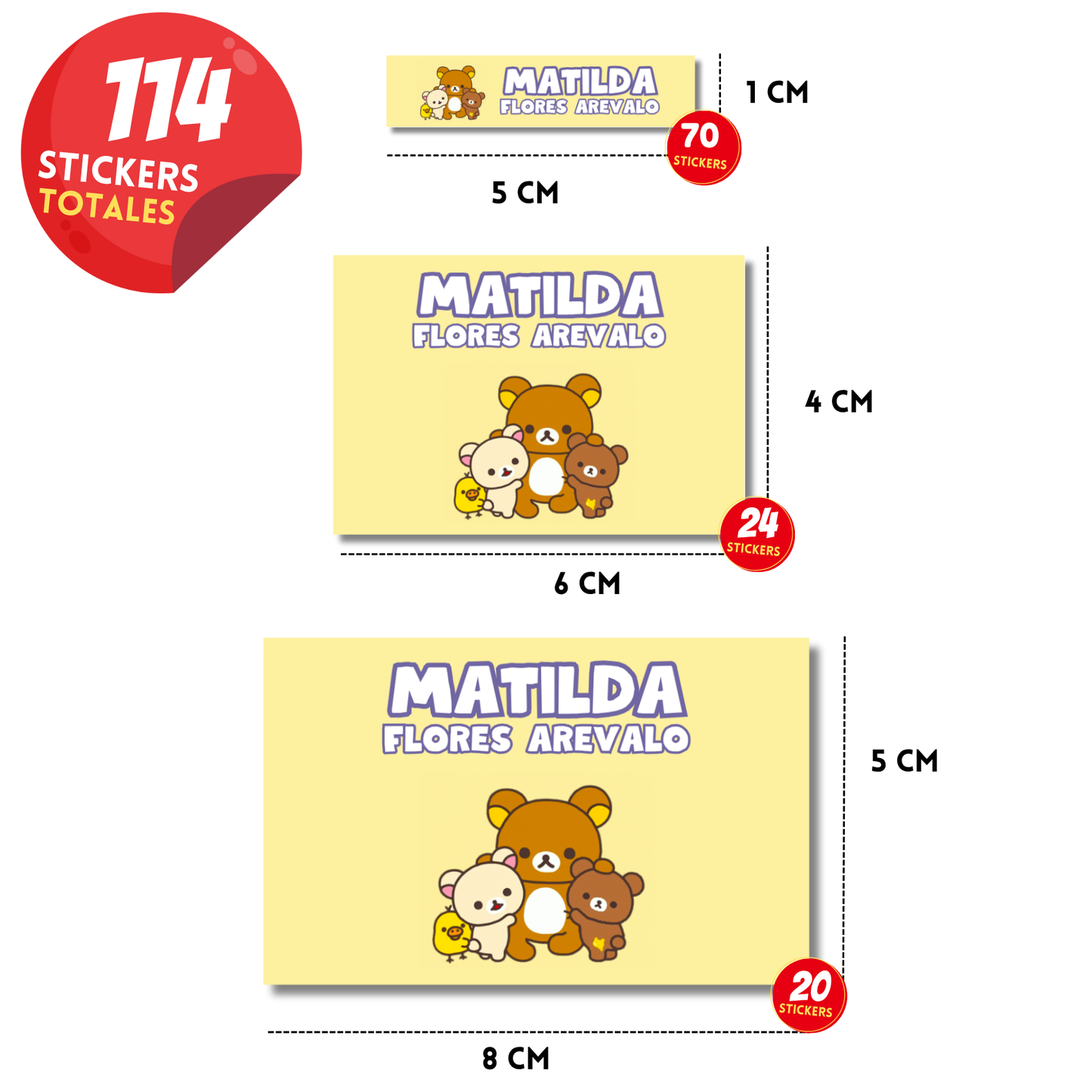 Rilakkuma Fondo Amarillo Etiquetas Escolares Personalizadas Libretas, Libros y Lápices