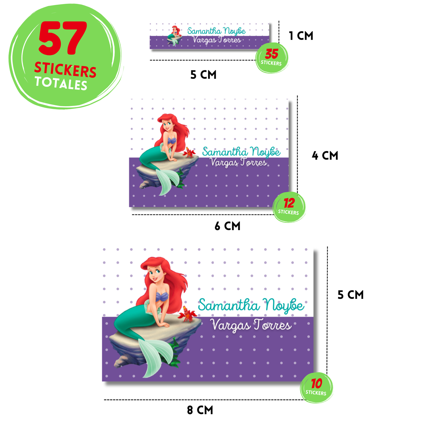 Sirenita & Sebastian Etiquetas Escolares Personalizadas Libretas, Libros y Lápices