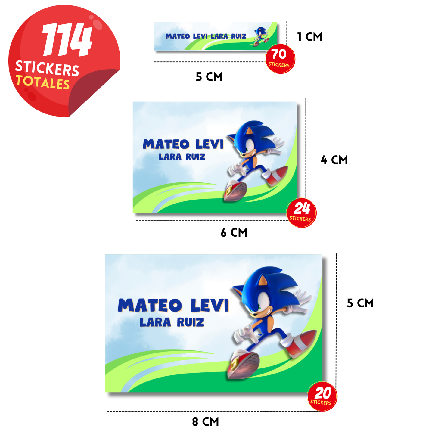 Sonic Etiquetas Escolares Personalizadas Libretas, Libros y Lápices