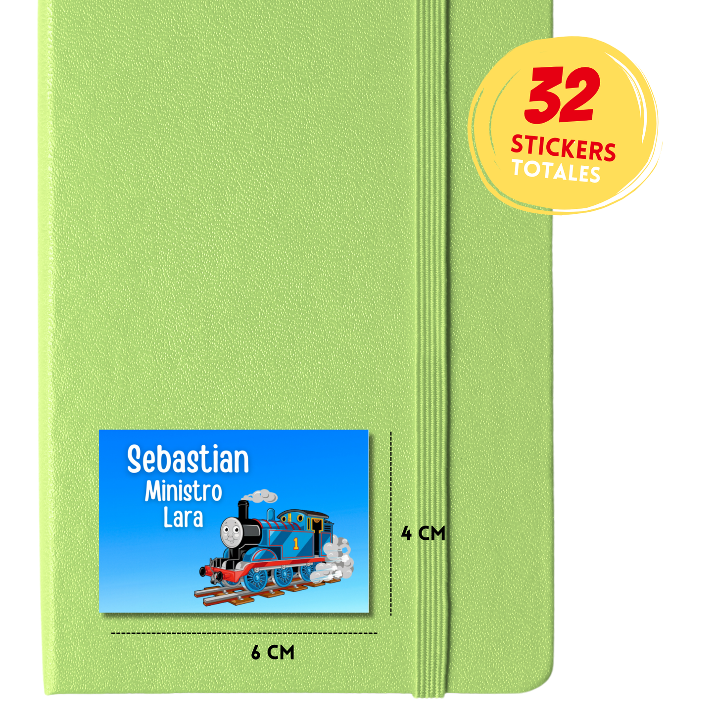 Thomas Train con Fondo Azul Etiquetas Escolares Personalizadas Libretas, Libros y Lápices