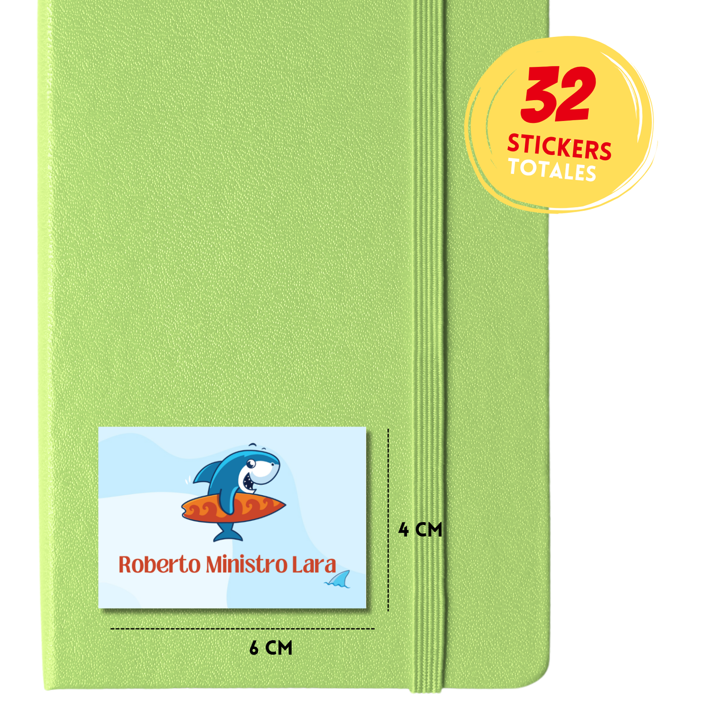 Tiburón bebé naranja Etiquetas Escolares Personalizadas Libretas, Libros y Lápices