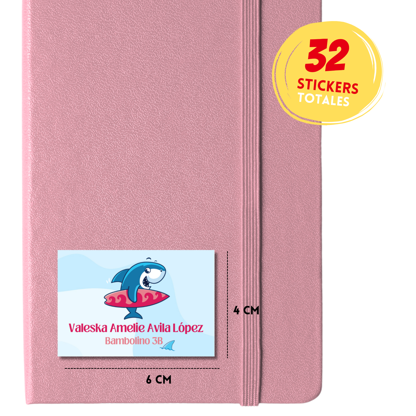 Tiburón bebé rosa Etiquetas Escolares Personalizadas Libretas, Libros y Lápices