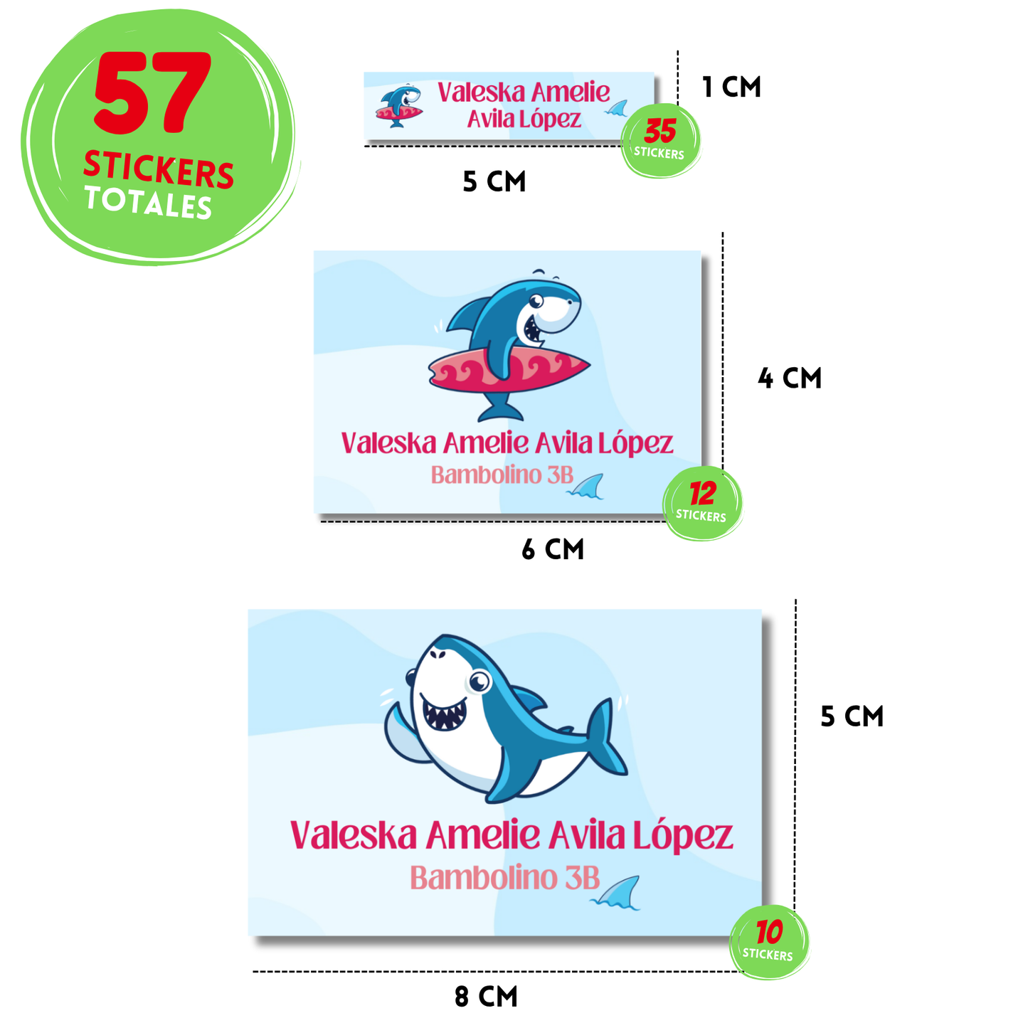 Tiburón bebé rosa Etiquetas Escolares Personalizadas Libretas, Libros y Lápices