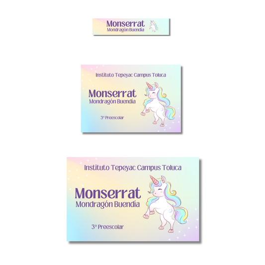 Unicornio Etiquetas Escolares Personalizadas Libretas, Libros y Lápices