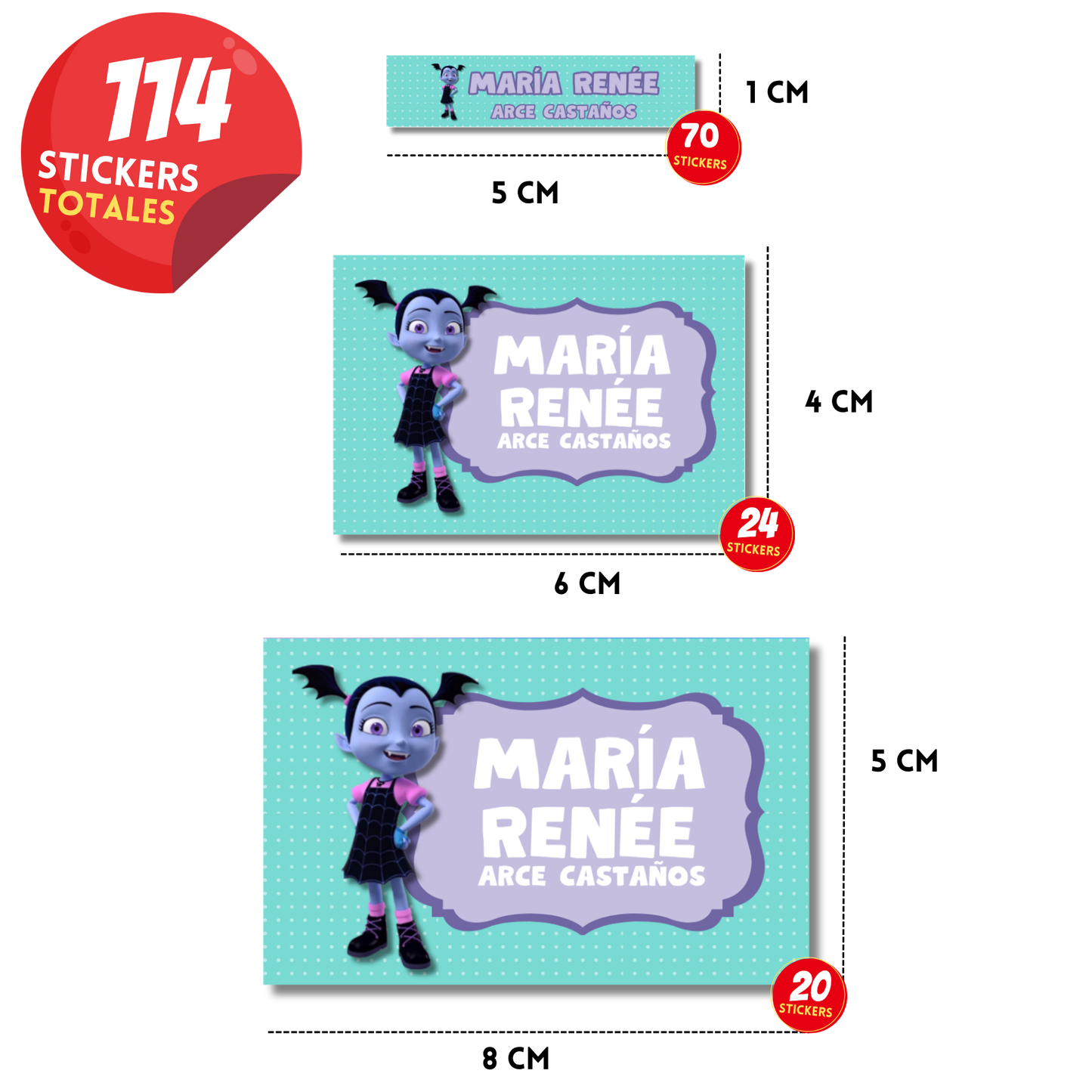 Vampirina Etiquetas Escolares Personalizadas Libretas, Libros y Lápices