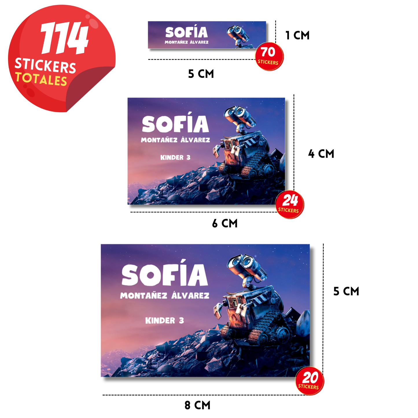 Wall-E Etiquetas Escolares Personalizadas Libretas, Libros y Lápices