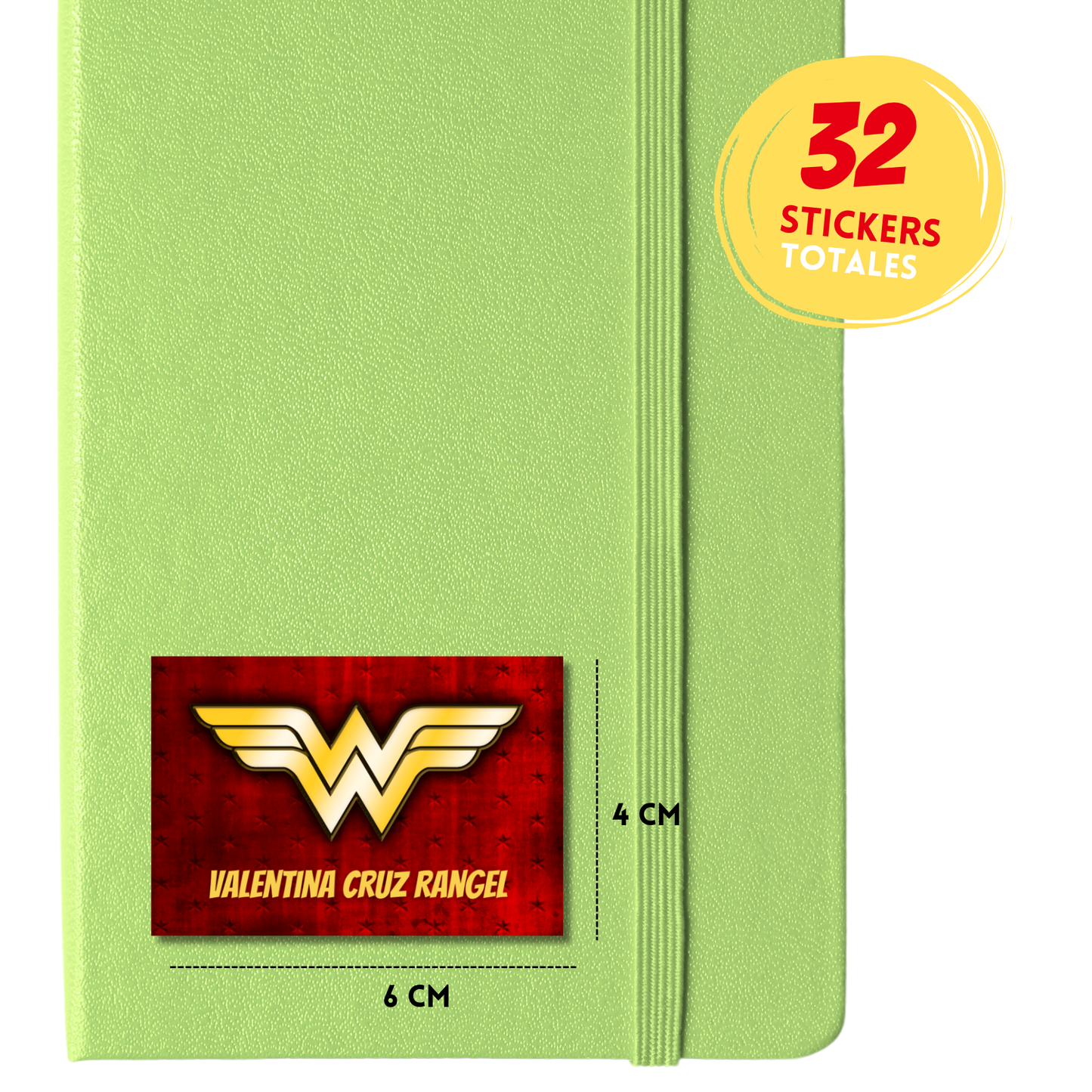 Wonder Woman Logo Etiquetas Escolares Personalizadas Libretas, Libros y Lápices