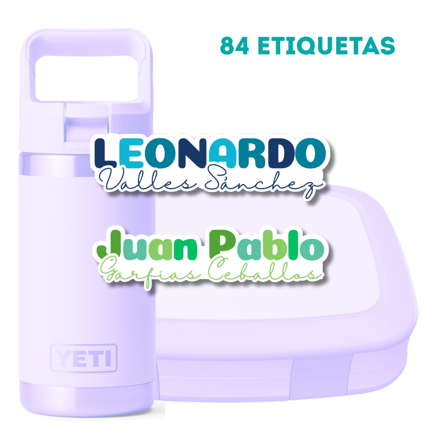 Silueta Nombre y Apellido, Etiquetas Lavables, Resistentes al Agua, Personalizadas para Tuppers y Termos