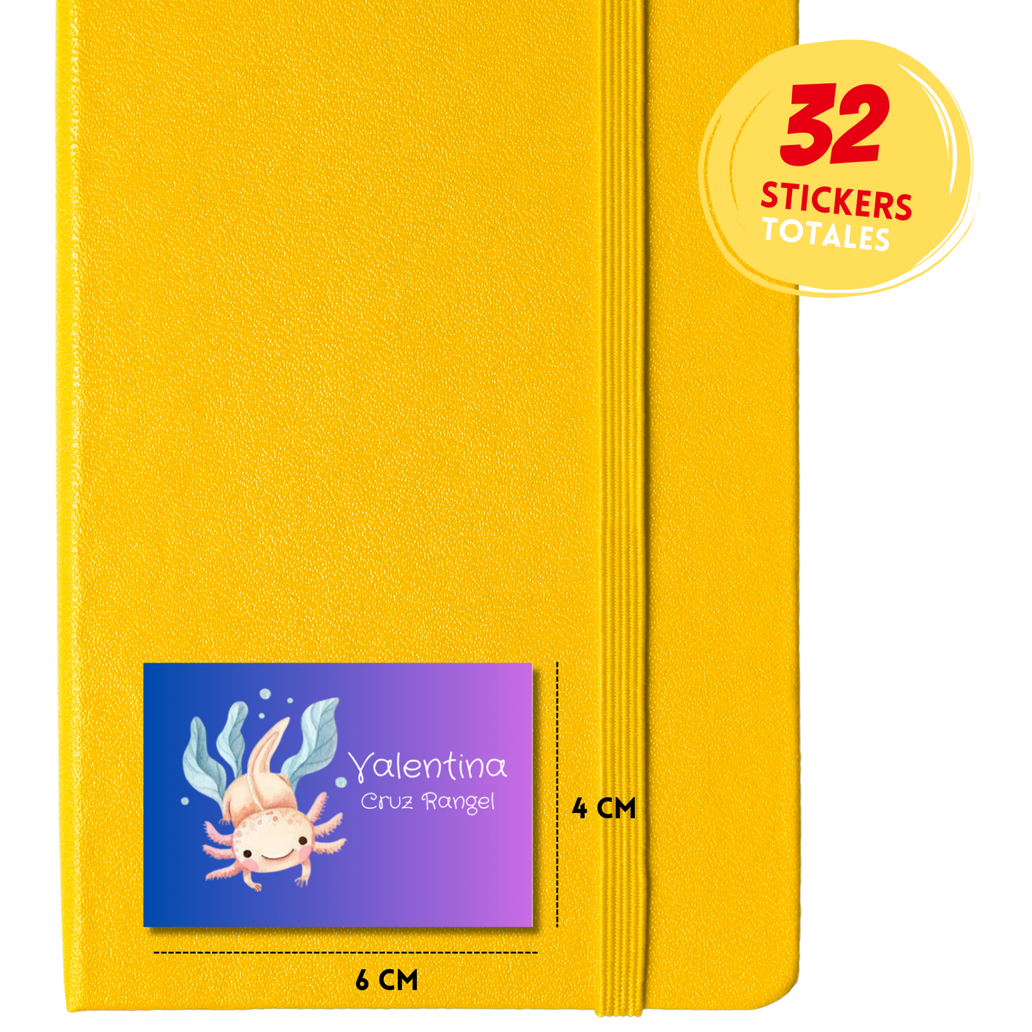 Ajolotito Swimming Personalized School Labels Notebooks, Books and Pencils 